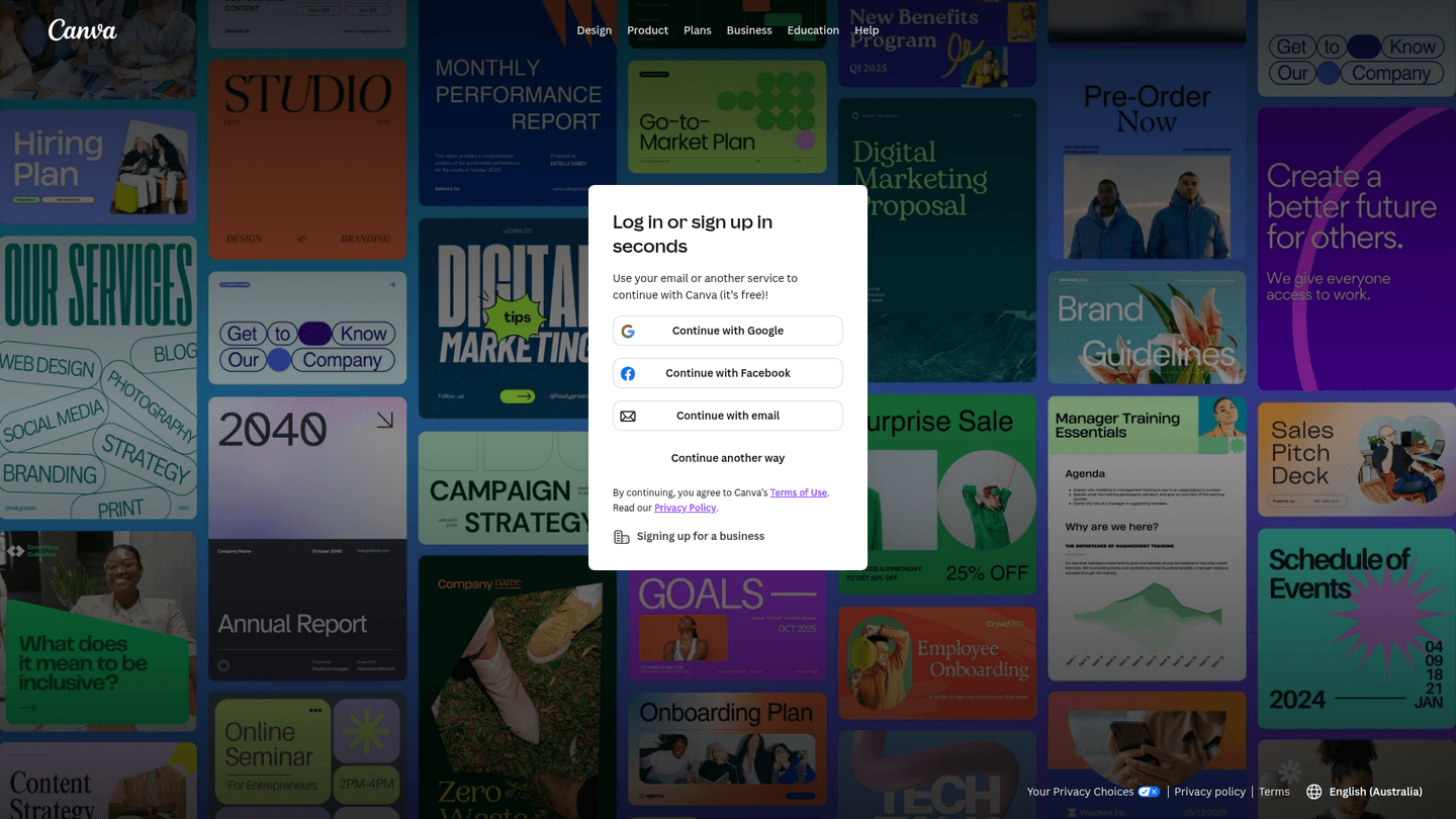 Canva homepage