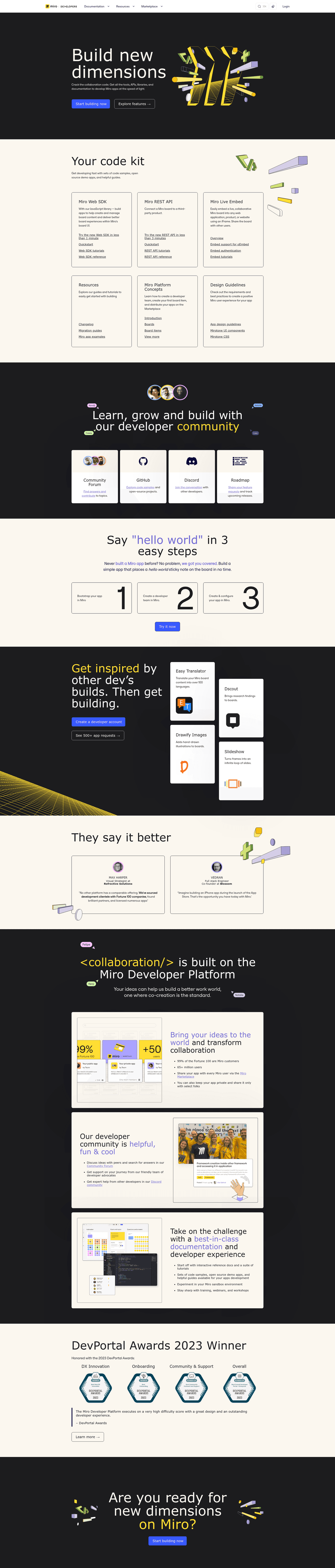 Miro developer page