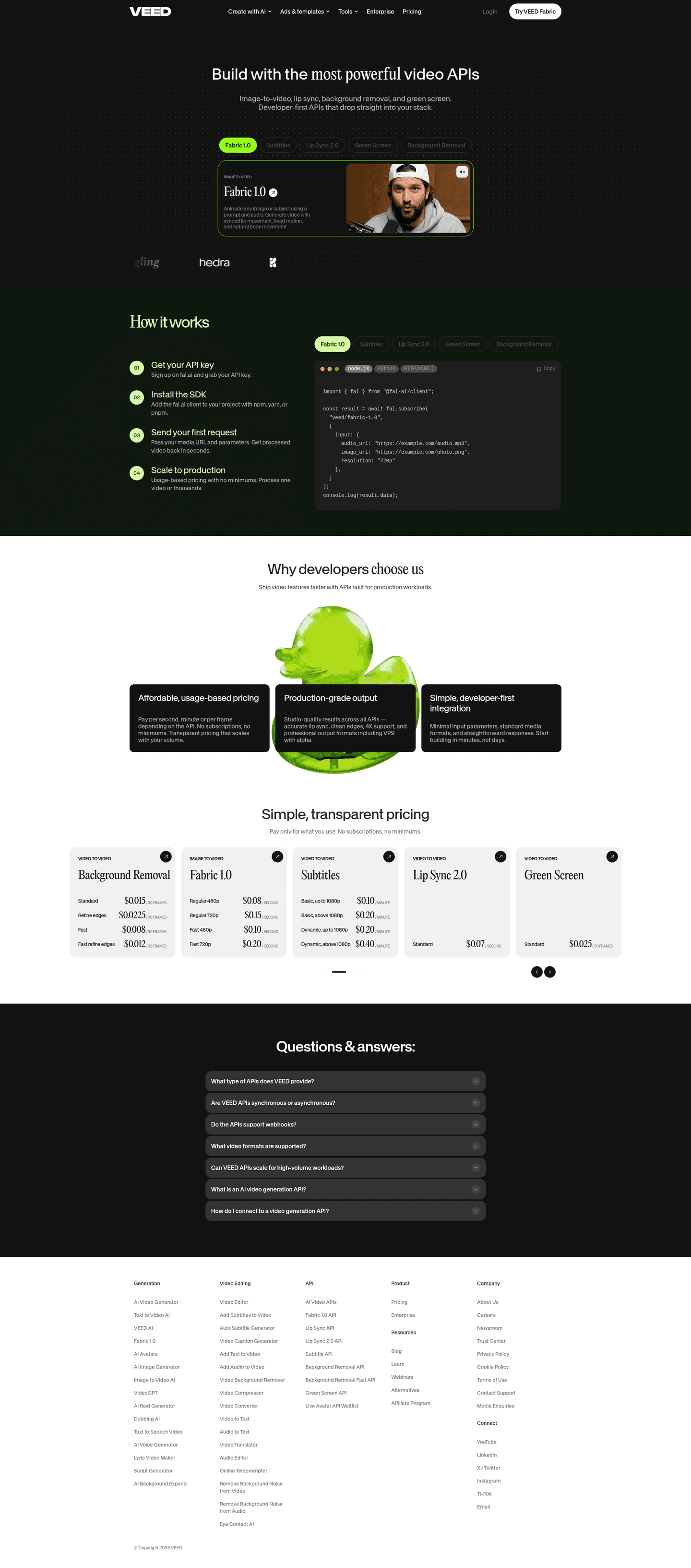 Veed.io developer page
