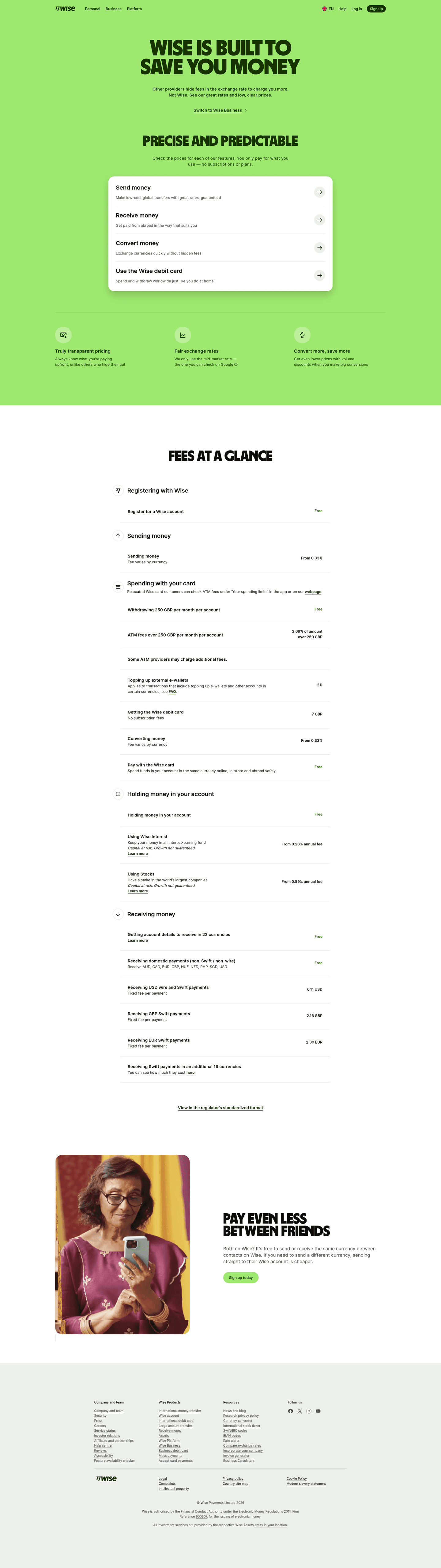 Wise pricing page