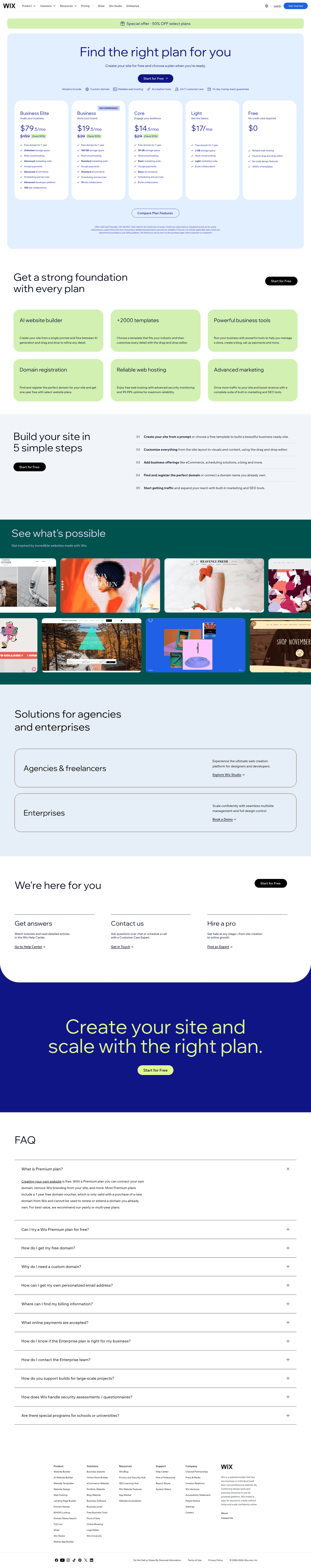Wix pricing page