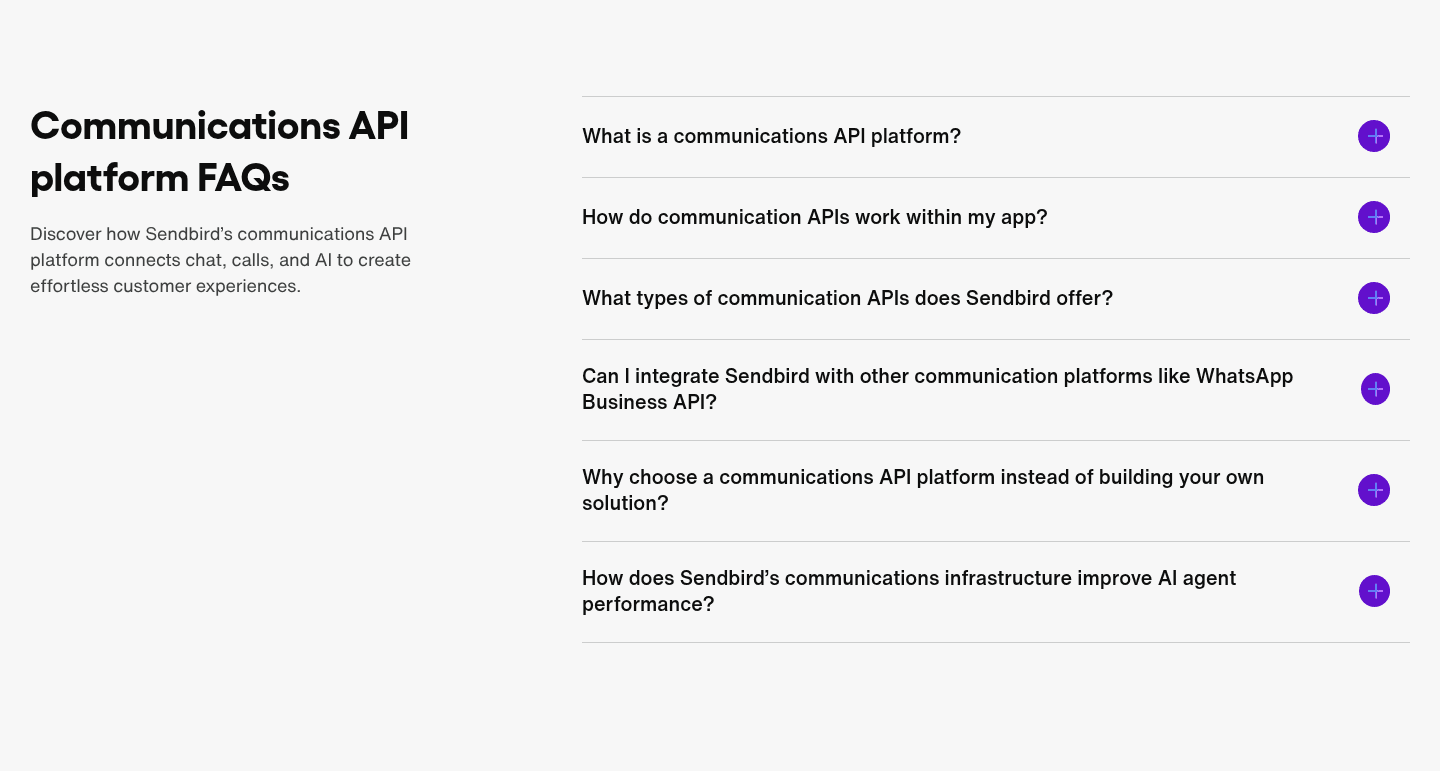 Sendbird faq section