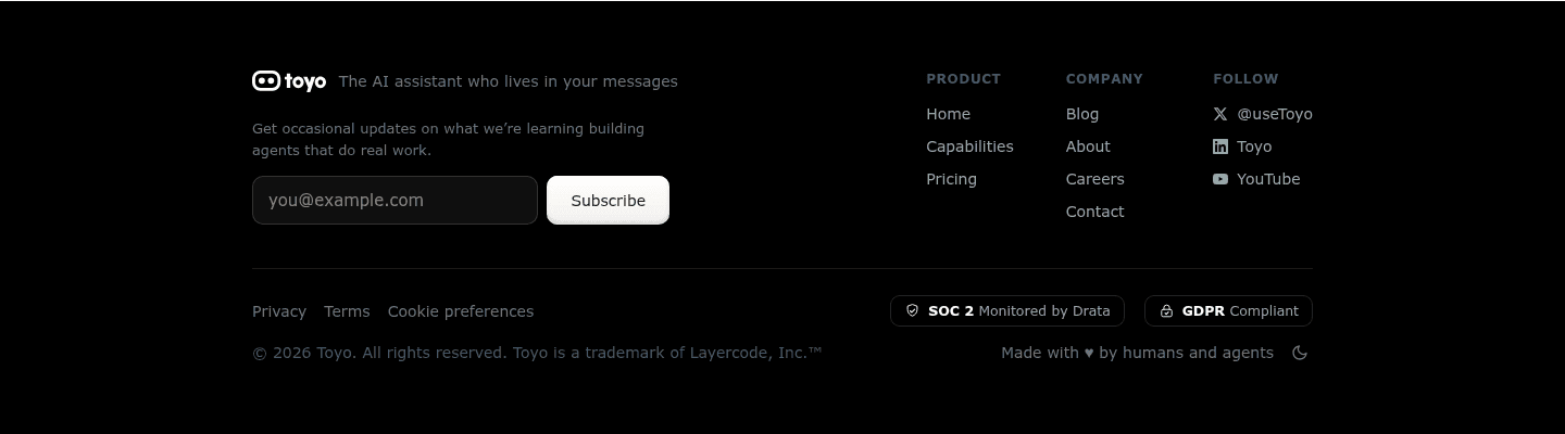 Toyo footer section