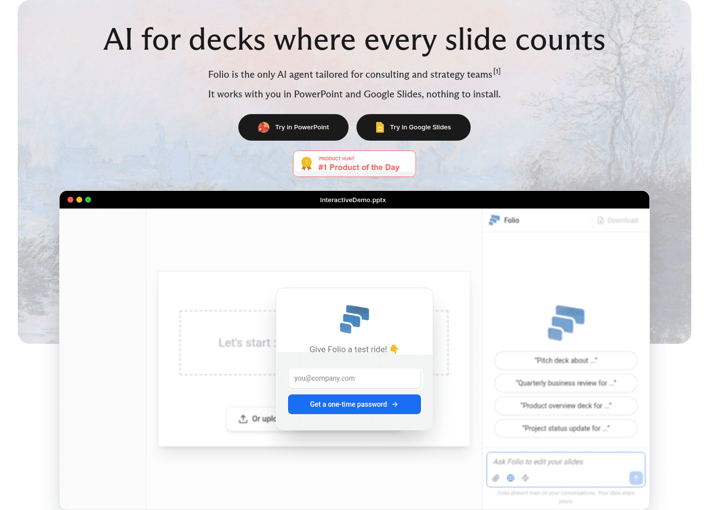 Folio AI hero section