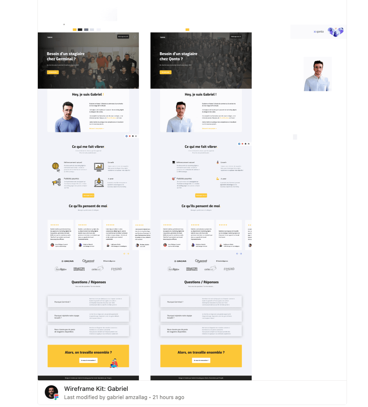 Two personalized landing page variations created from the same Figma template