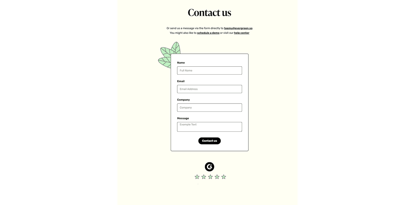 Evergreen Contact section