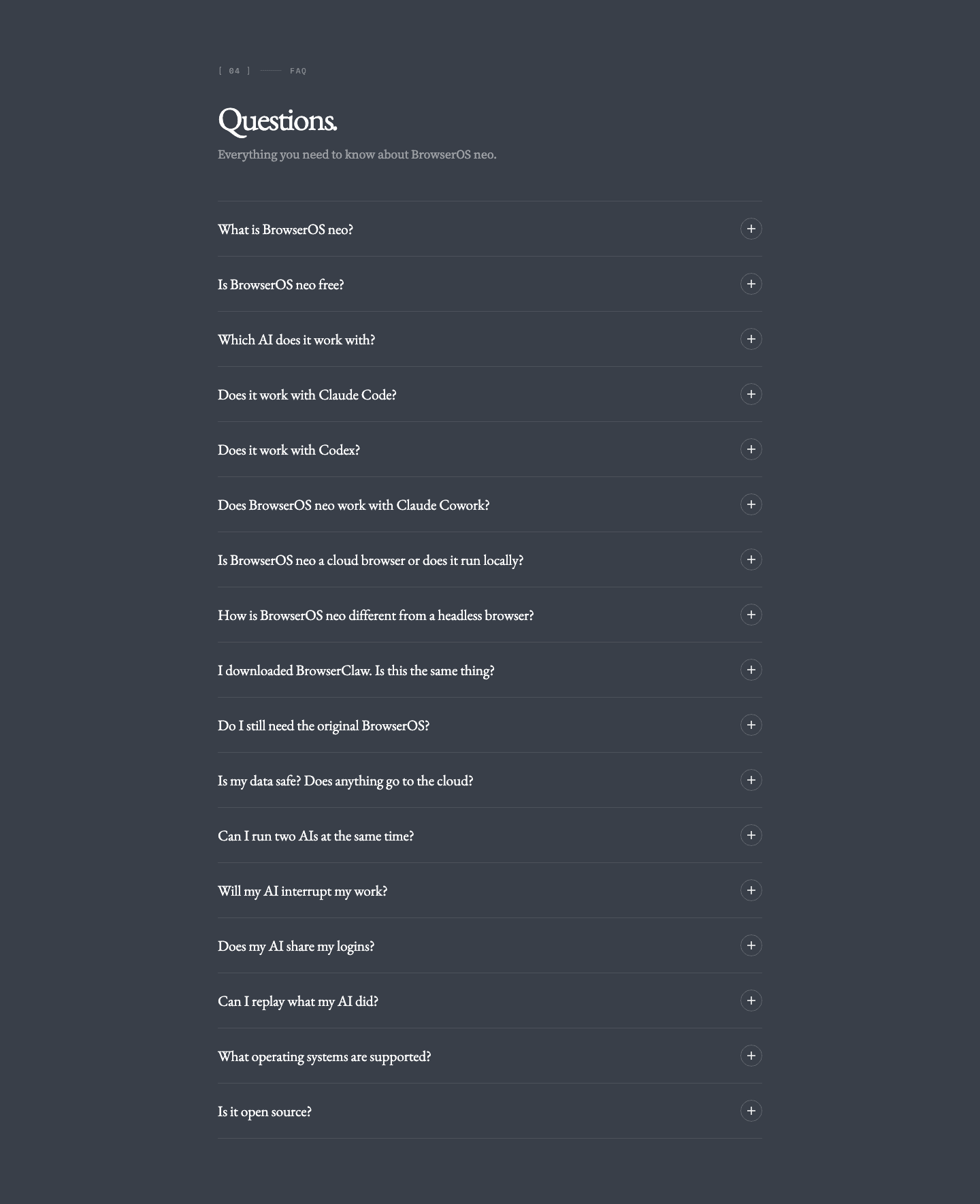 BrowserOS neo Faq
