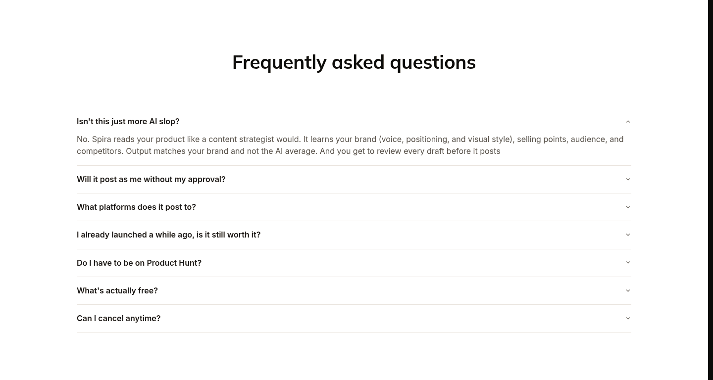 Spira for Product Hunt Makers Faq