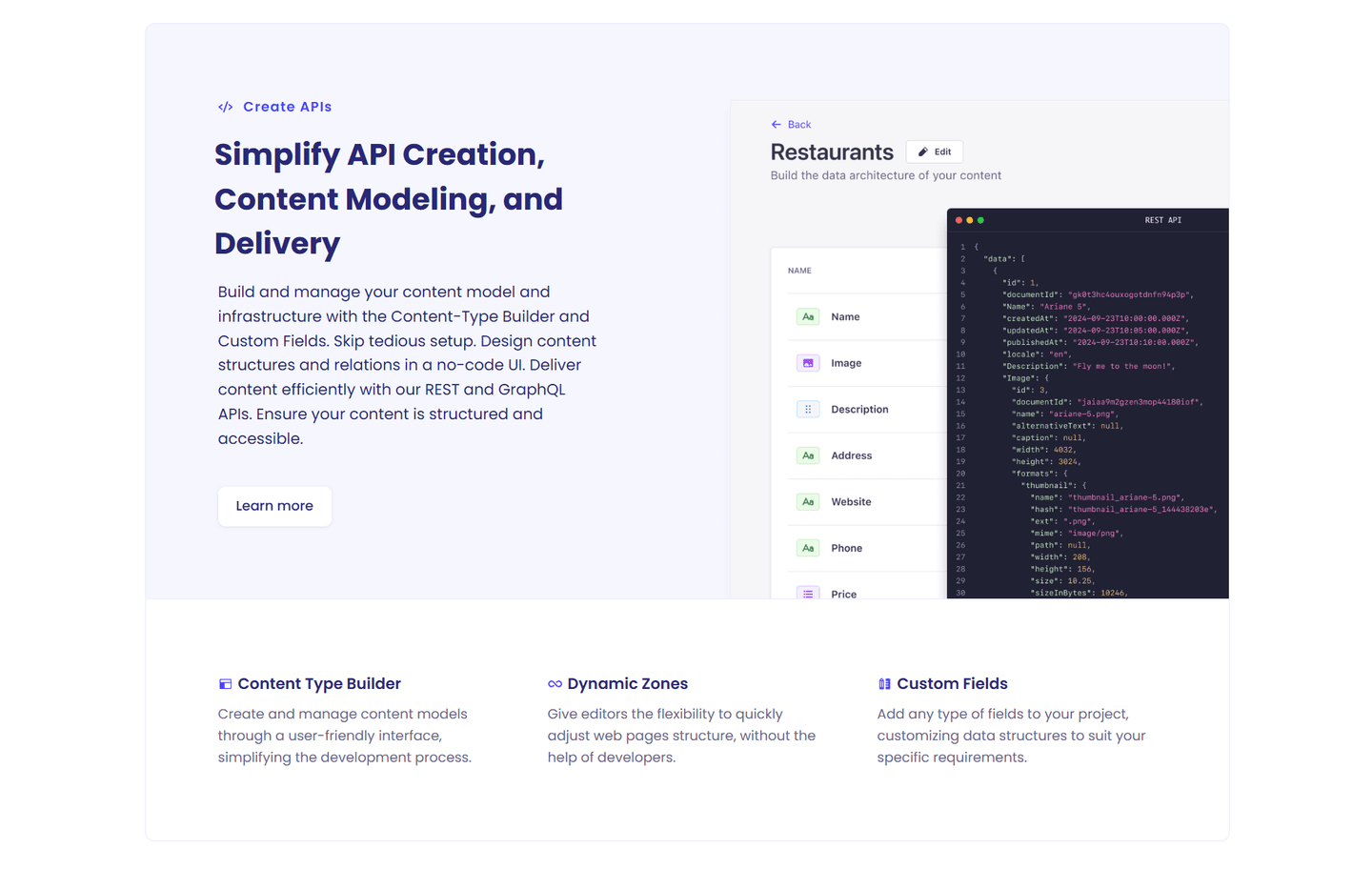 Strapi features section