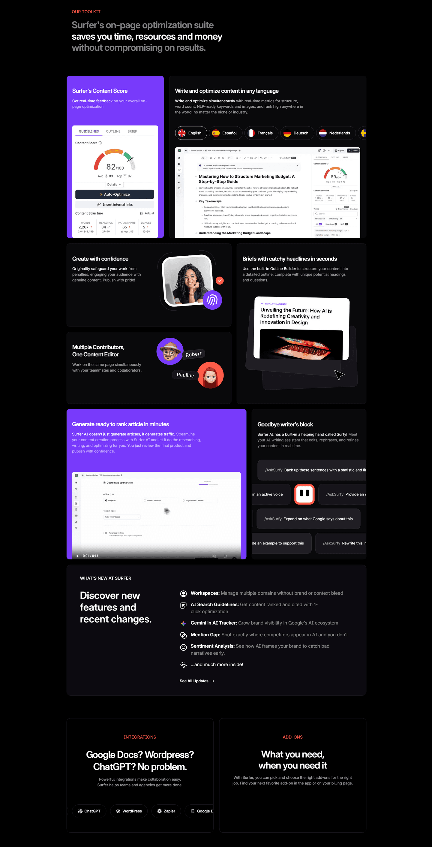 Surfer SEO Features