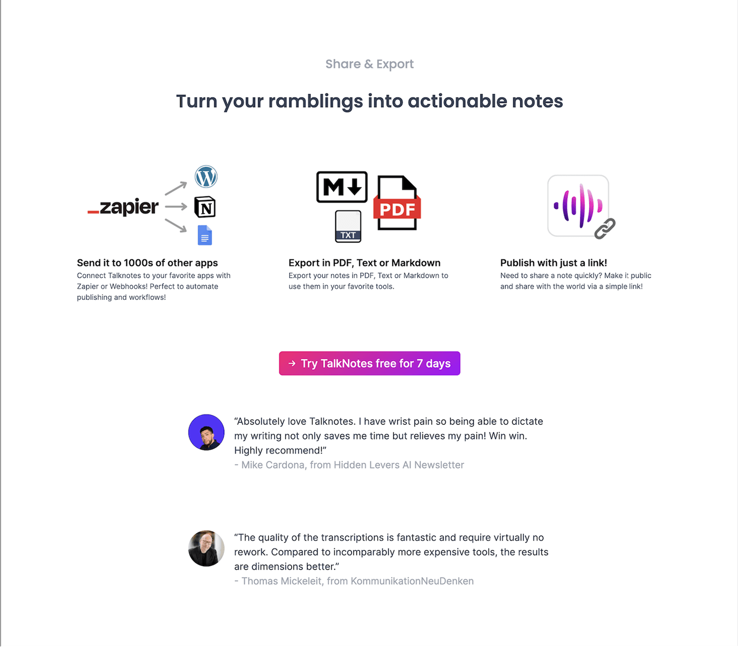 Talknotes Features