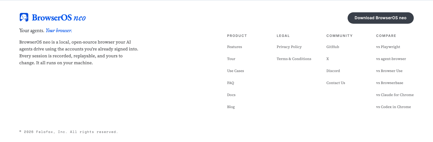 BrowserOS neo Footer