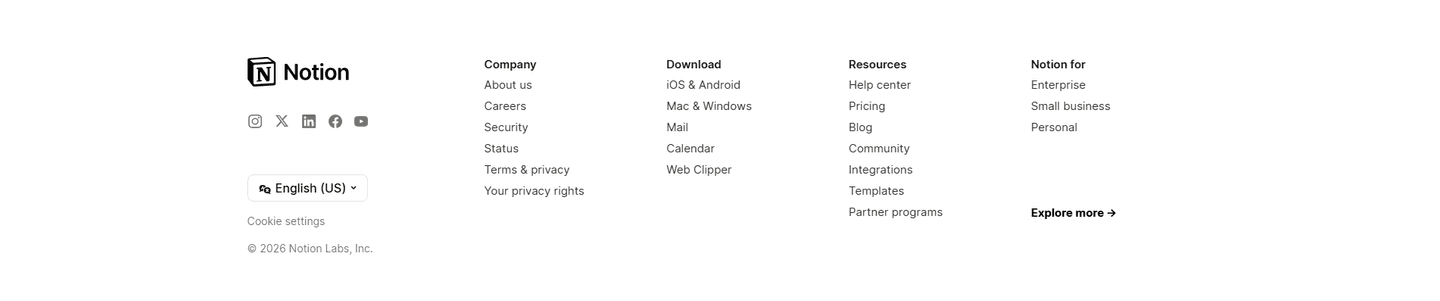 Footer section example from Notion