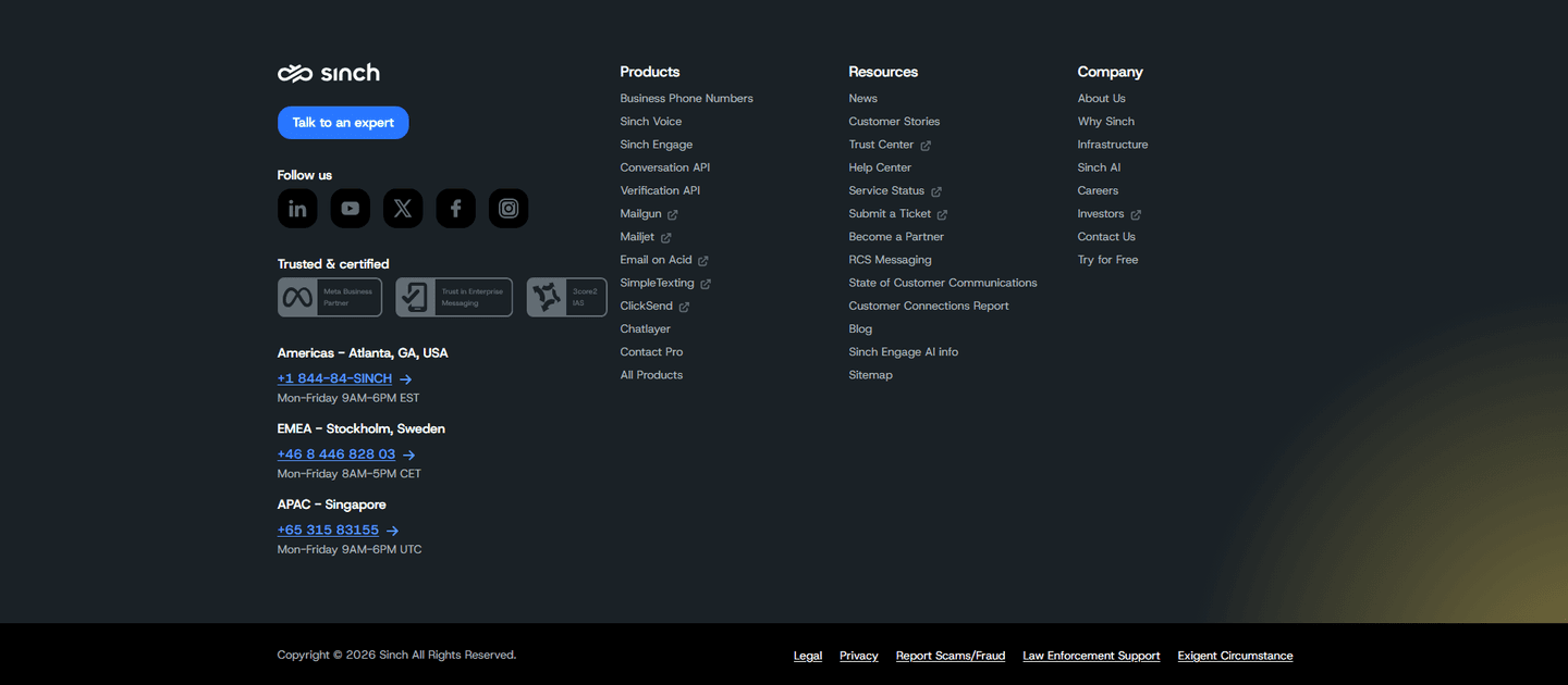 Sinch Footer