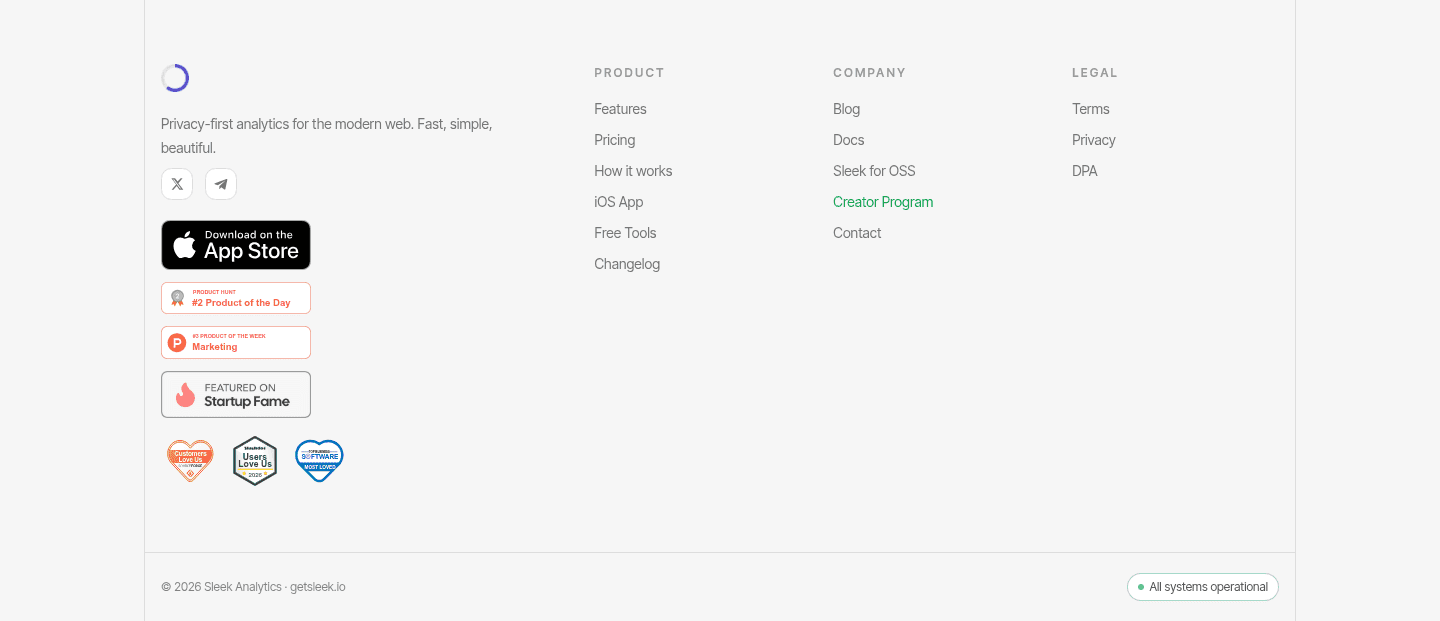 Sleek Analytics Footer