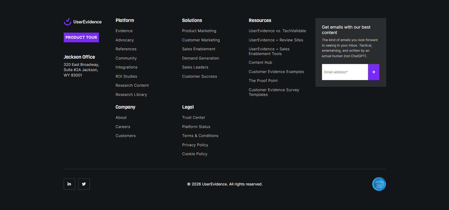 UserEvidence Footer