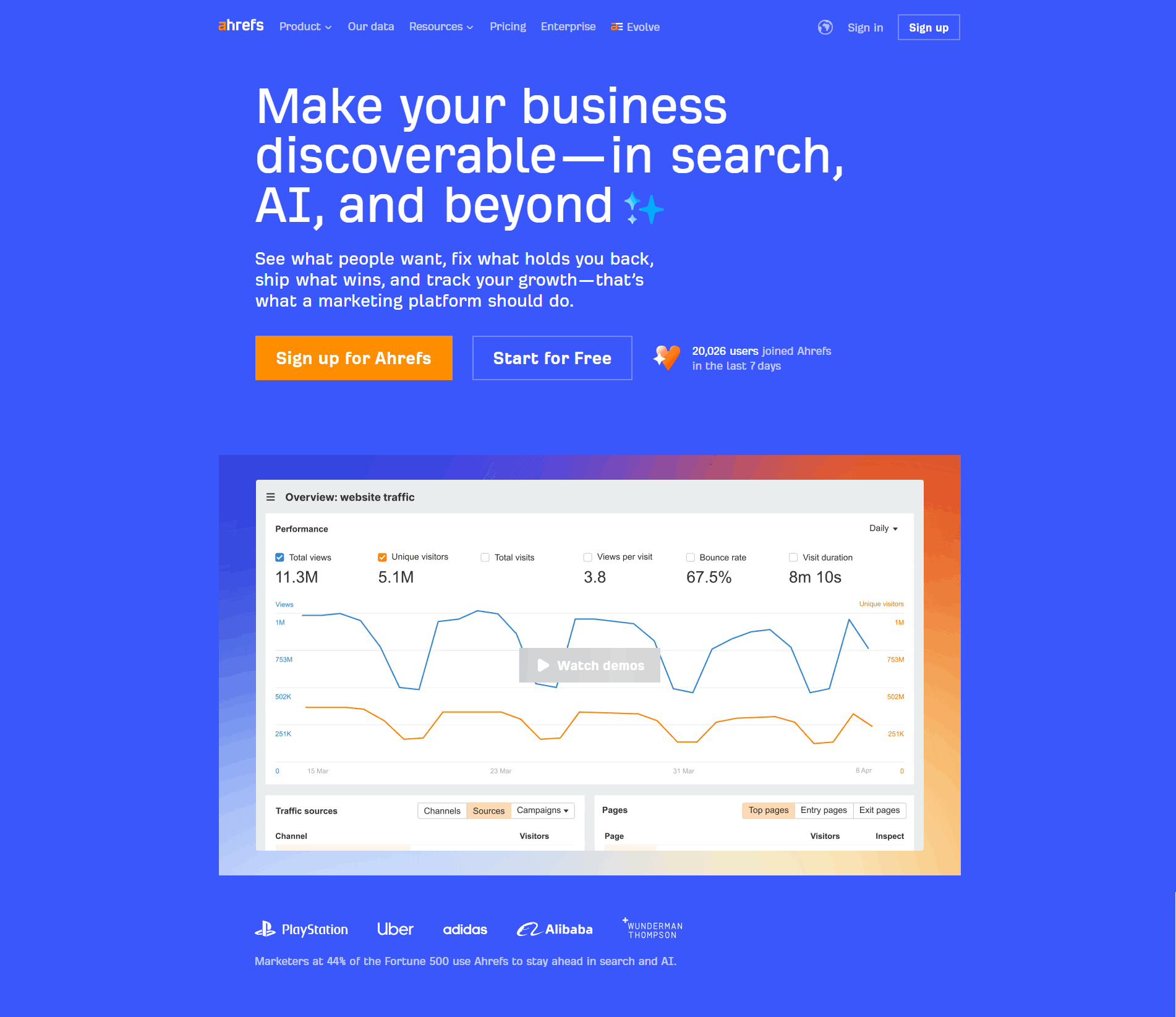 Hero section example from Ahrefs