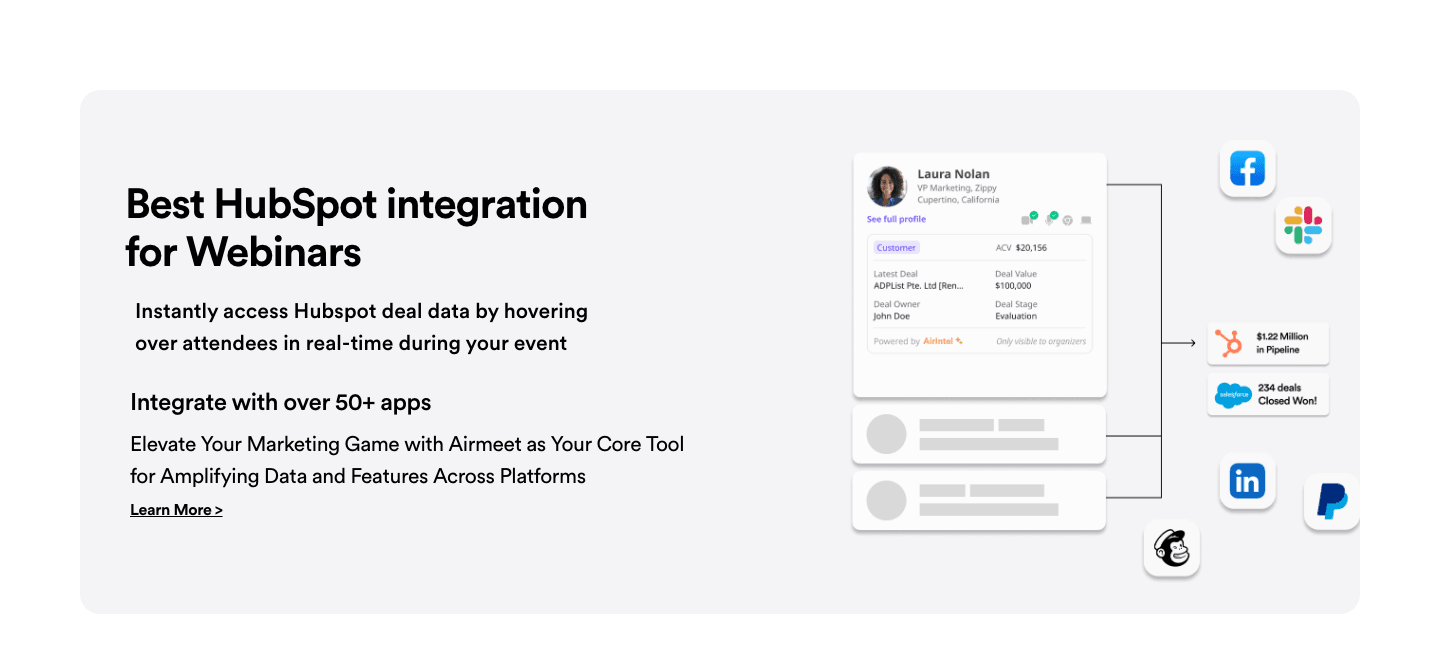 Airmeet Integrations section
