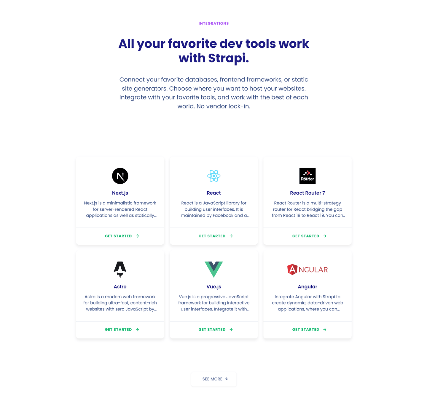 Strapi integrations section