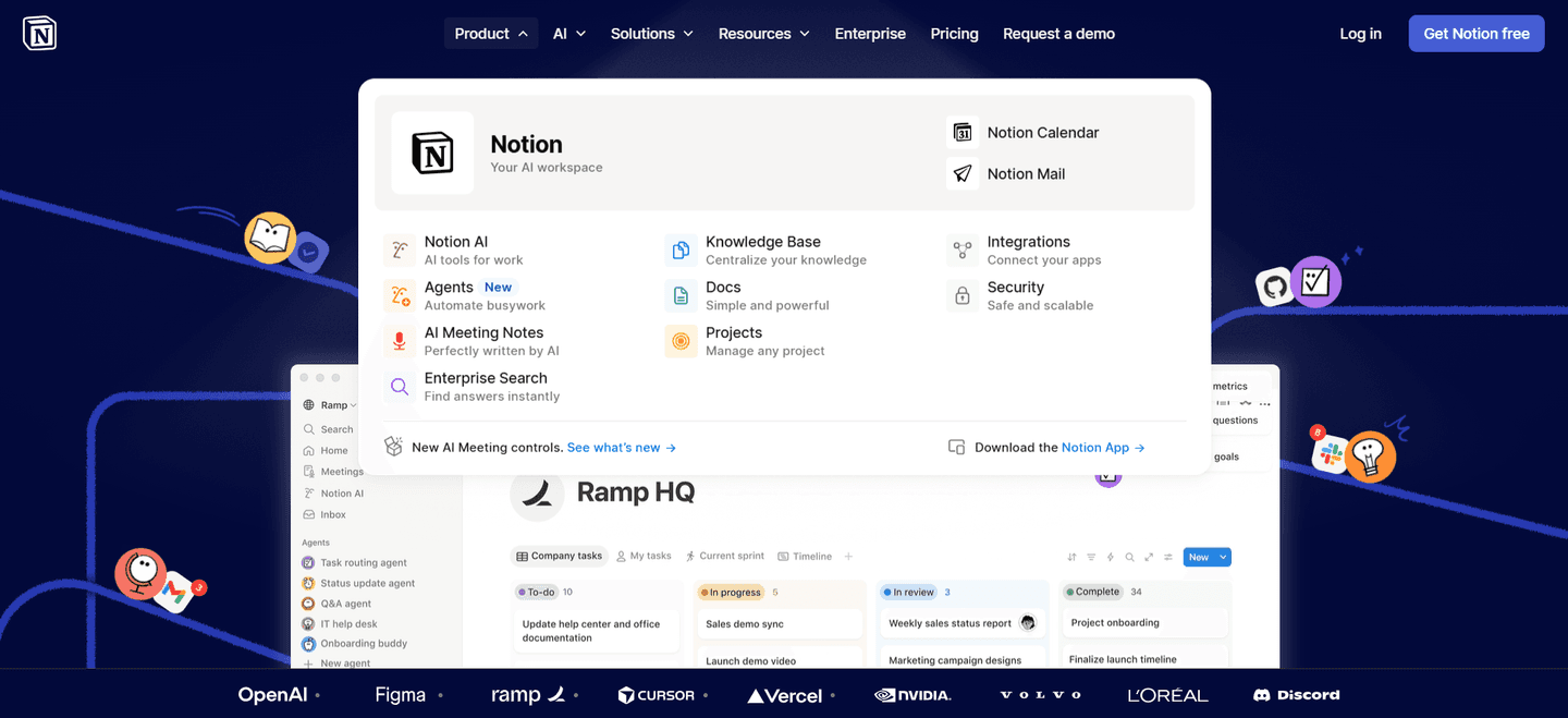 Navbar example from Notion