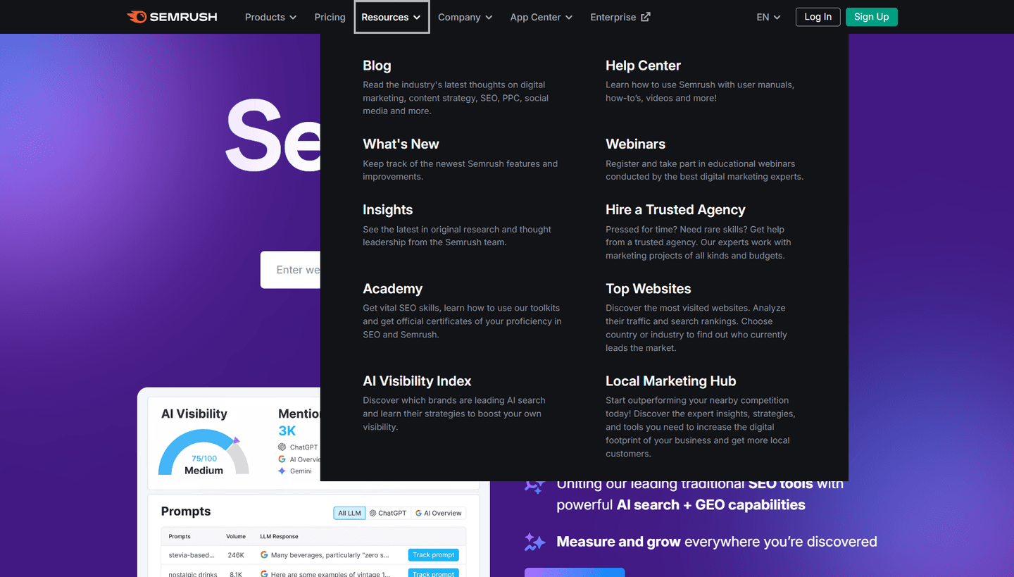 SEMrush Navbar