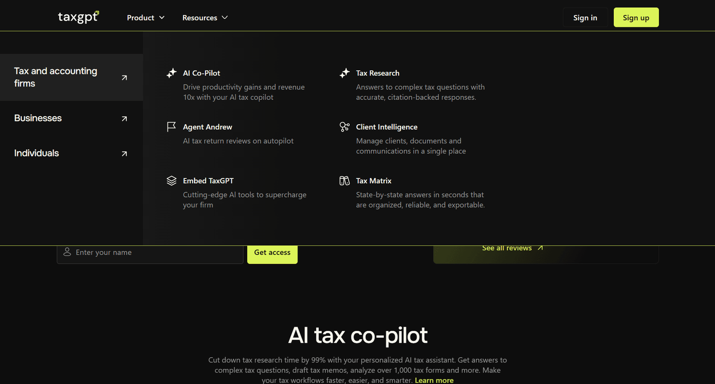 TaxGPT Navbar section