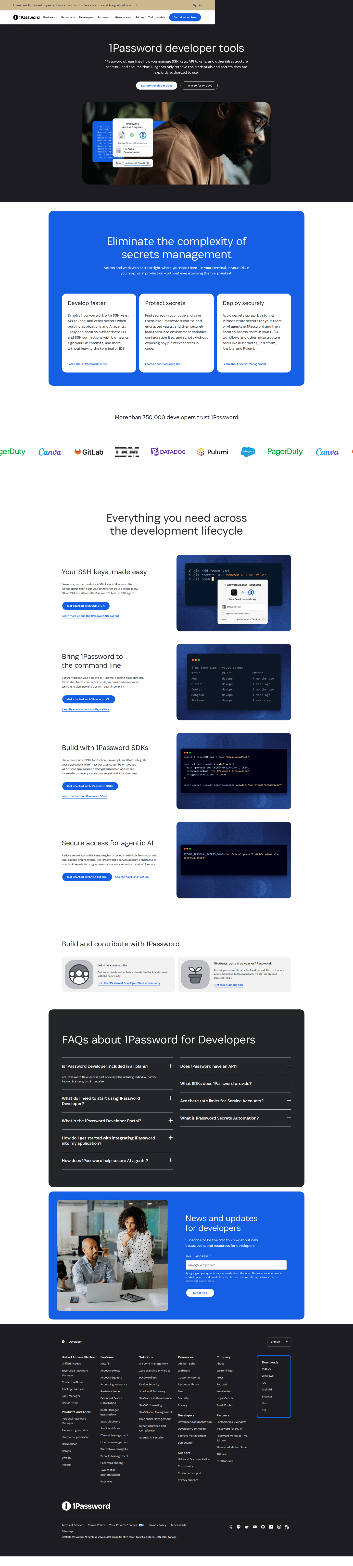 1Password developer page