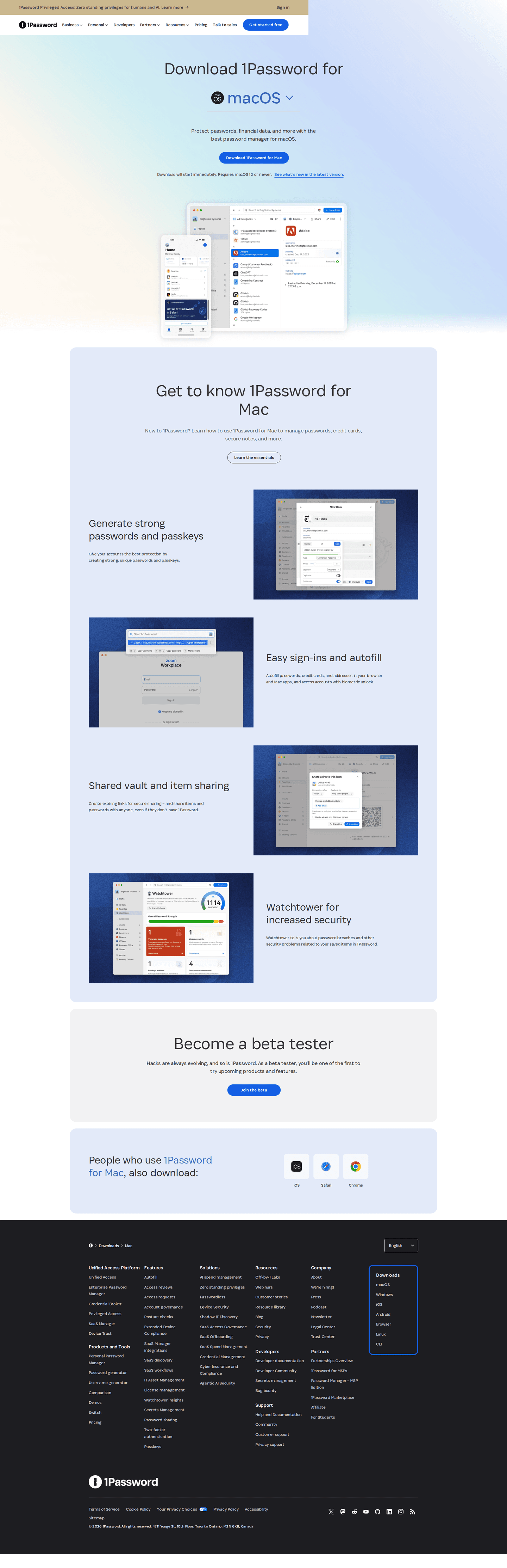 1Password download page