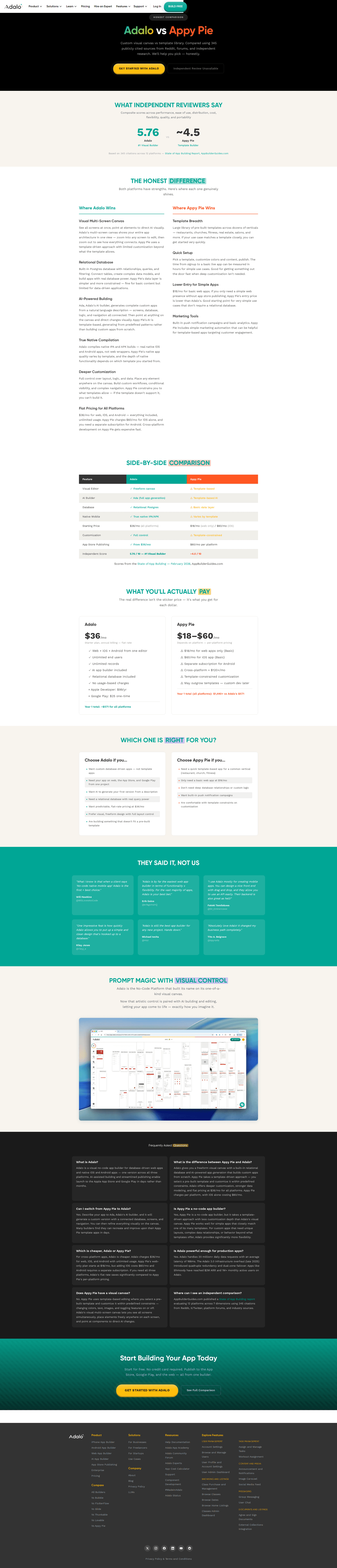 Adalo comparison page