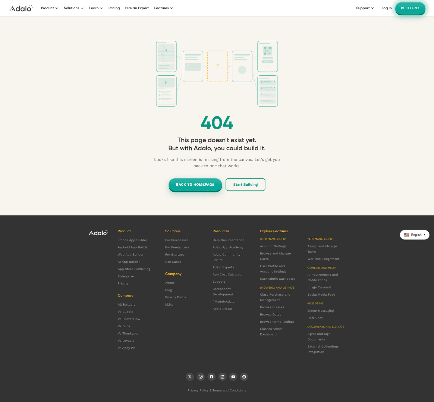 Adalo 404 page