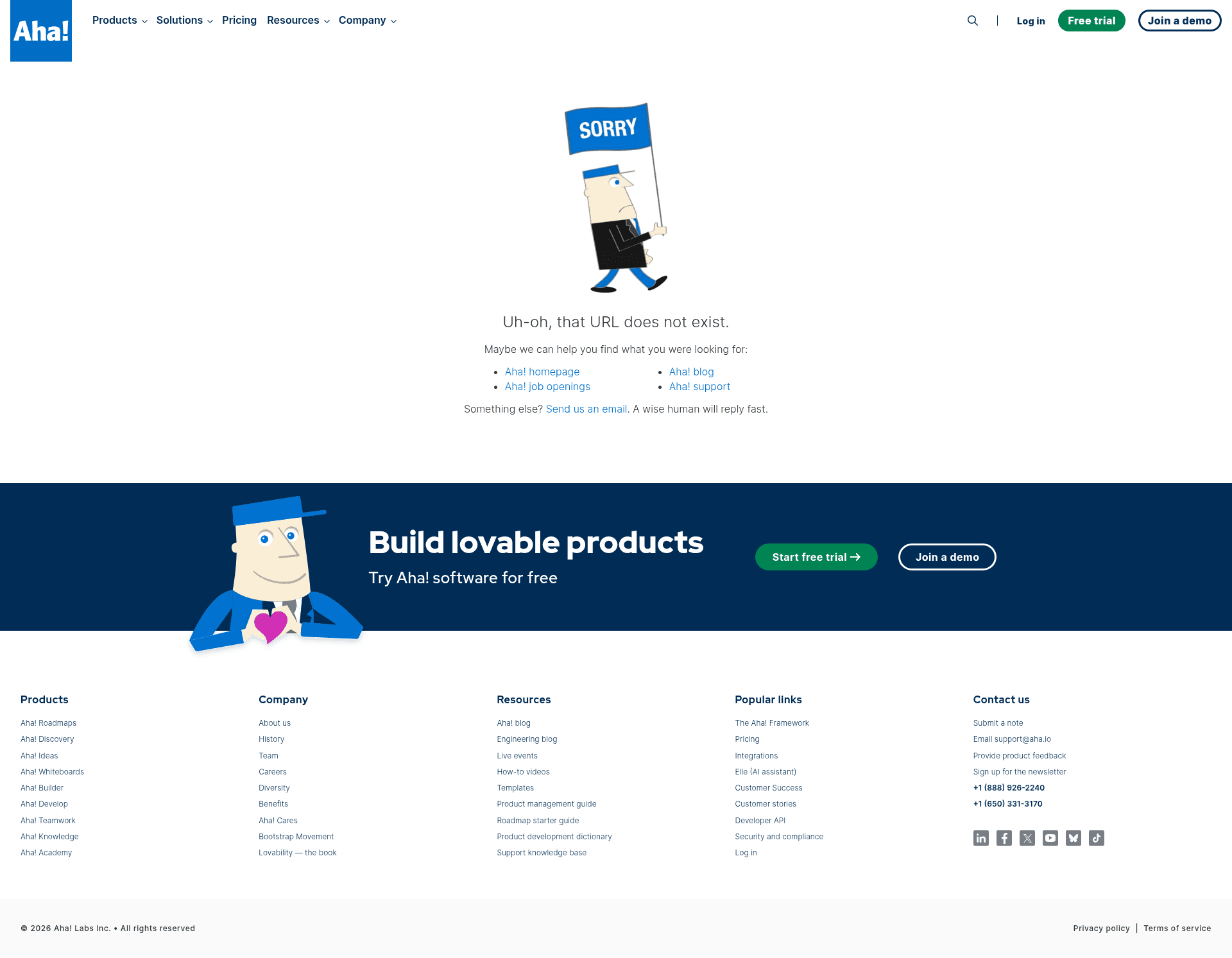 Aha! 404 page