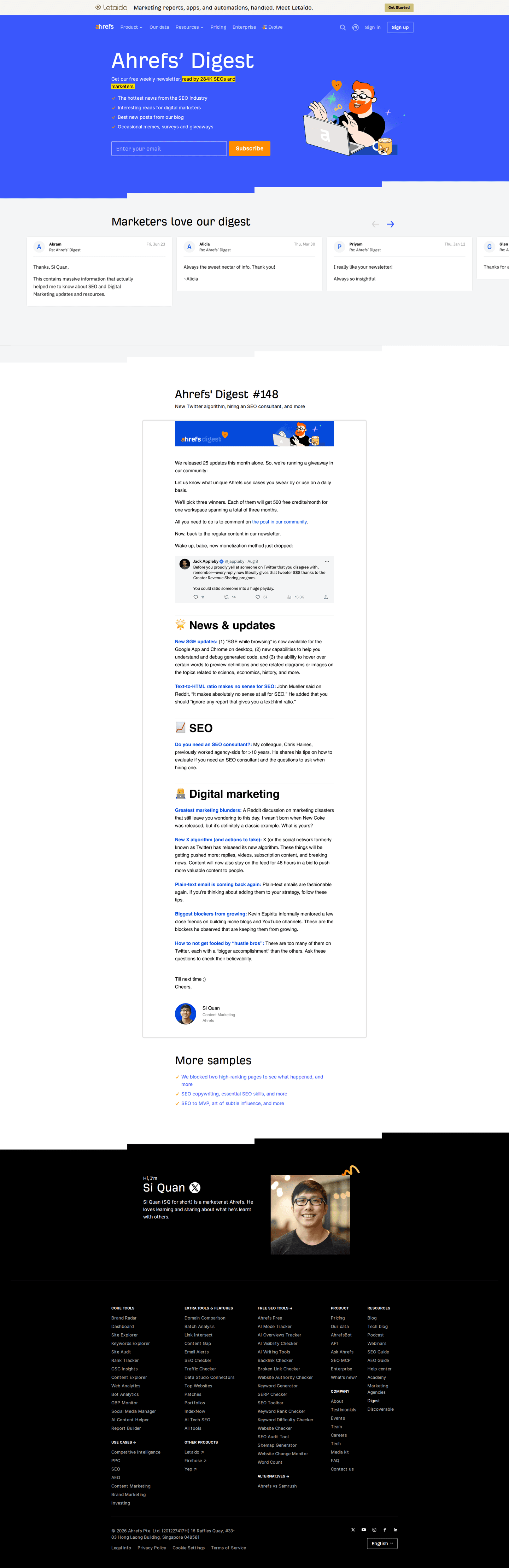 Ahrefs newsletter page