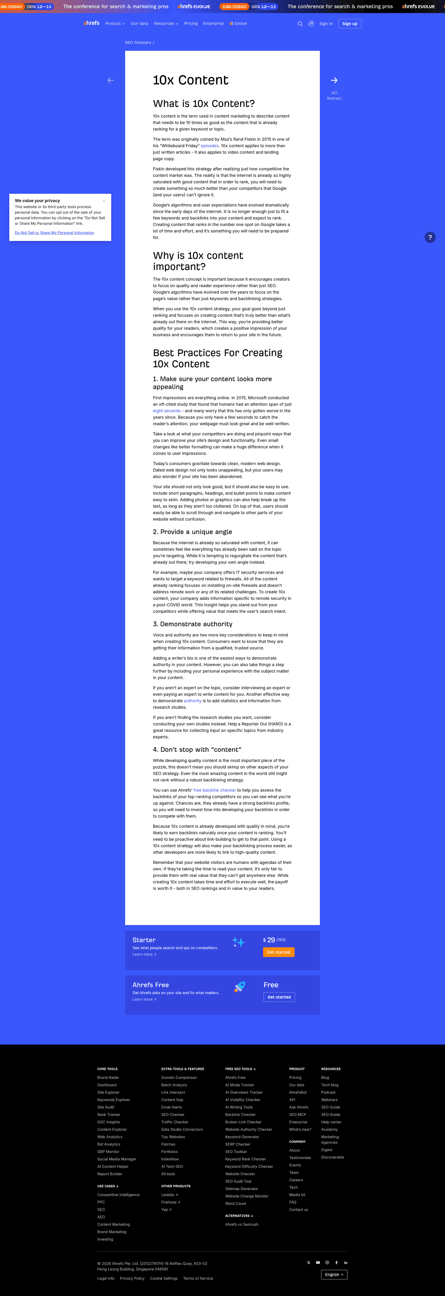 Ahrefs glossary page