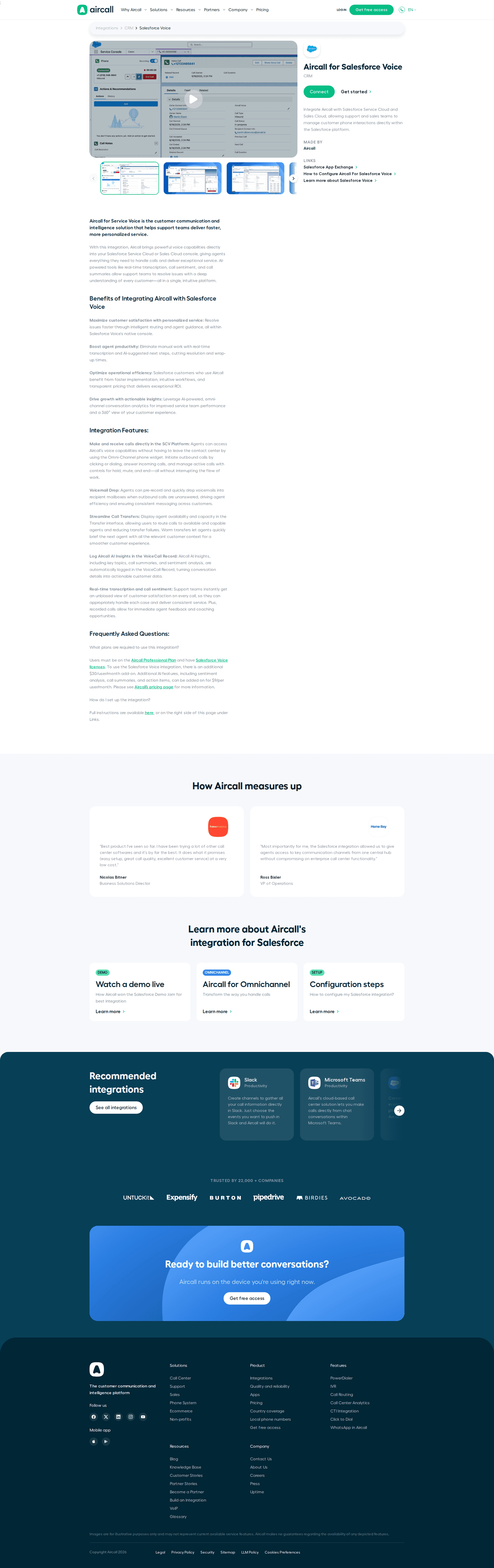 Aircall integrations page
