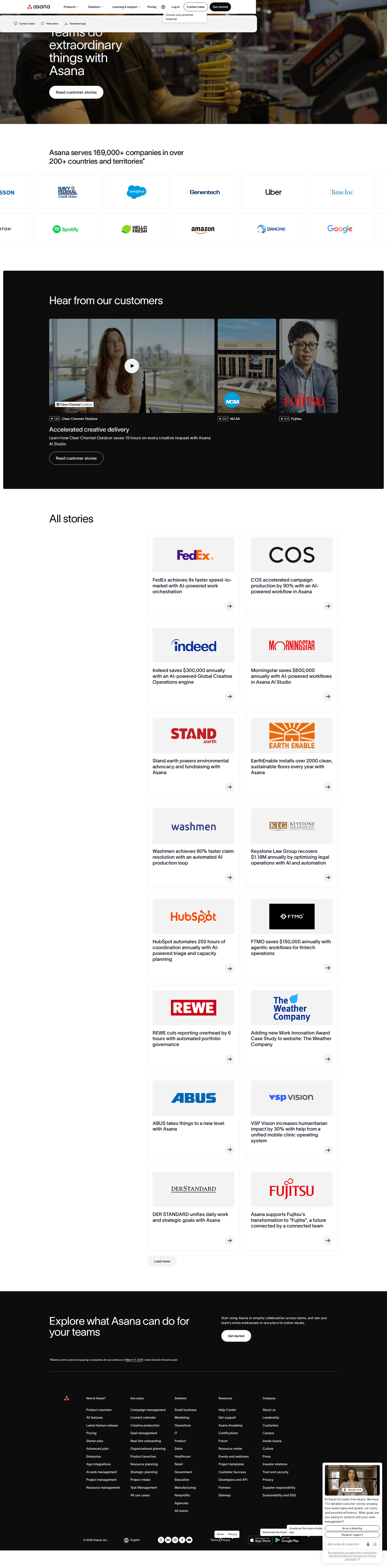 Asana customer stories page