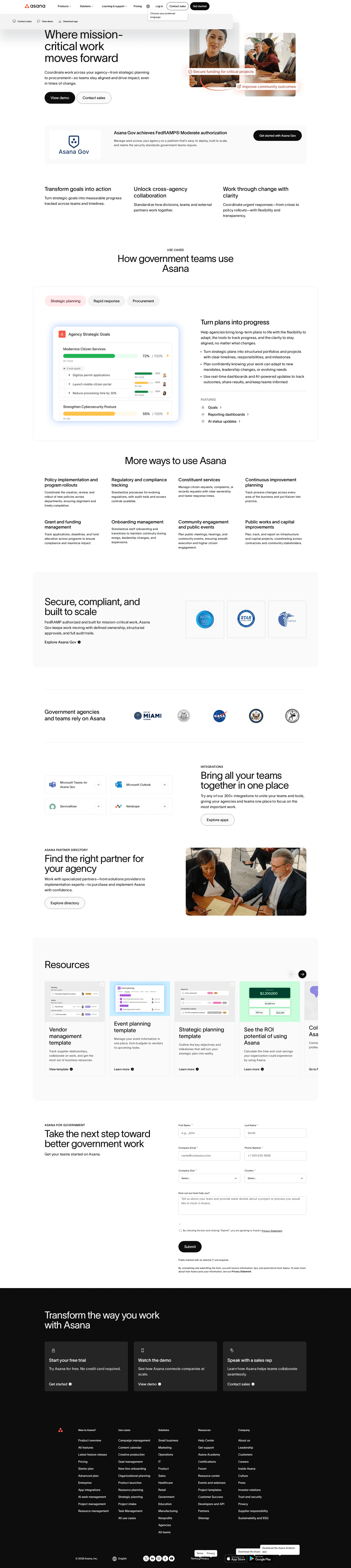 Asana homepage