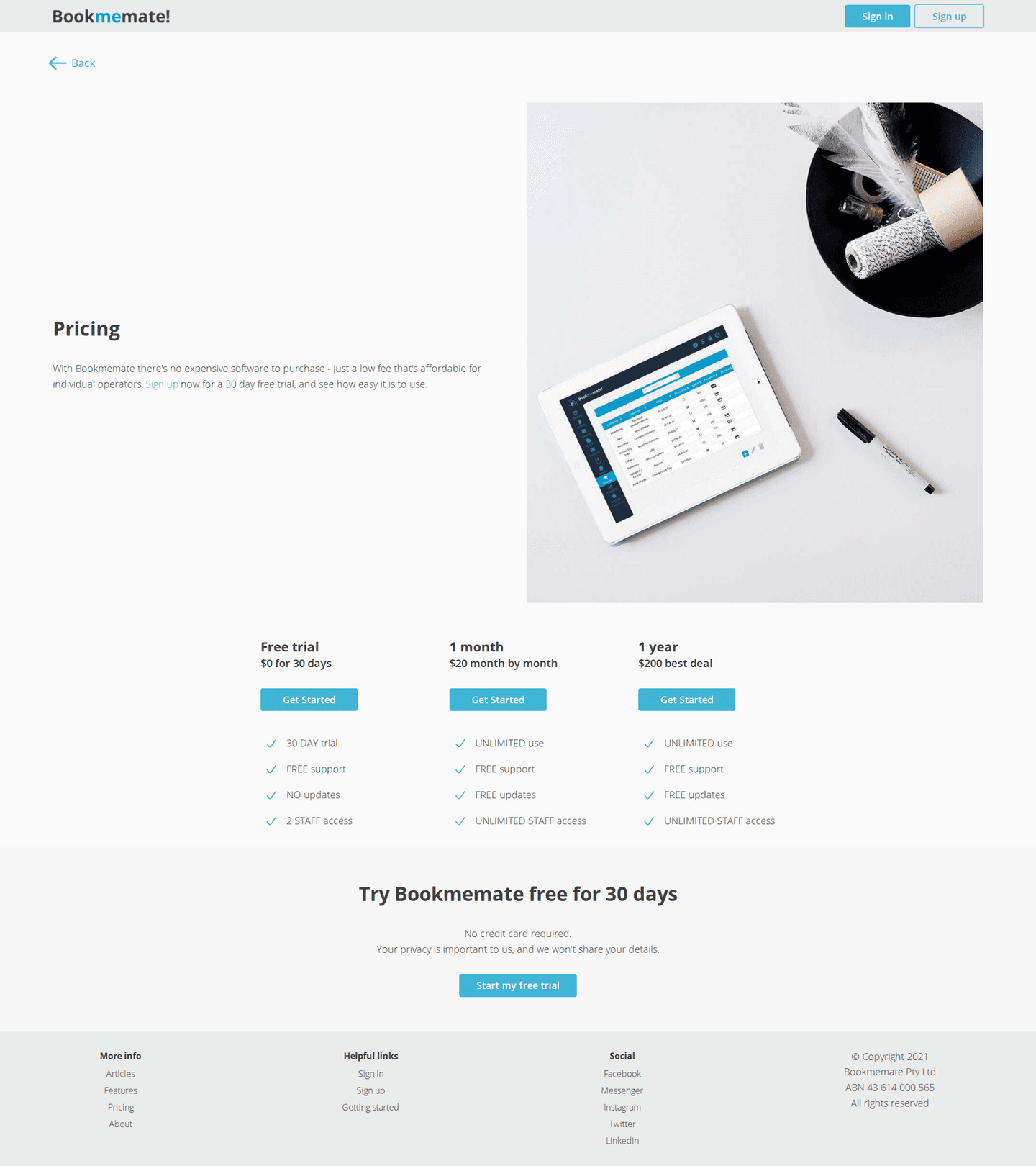 Bookmemate pricing page