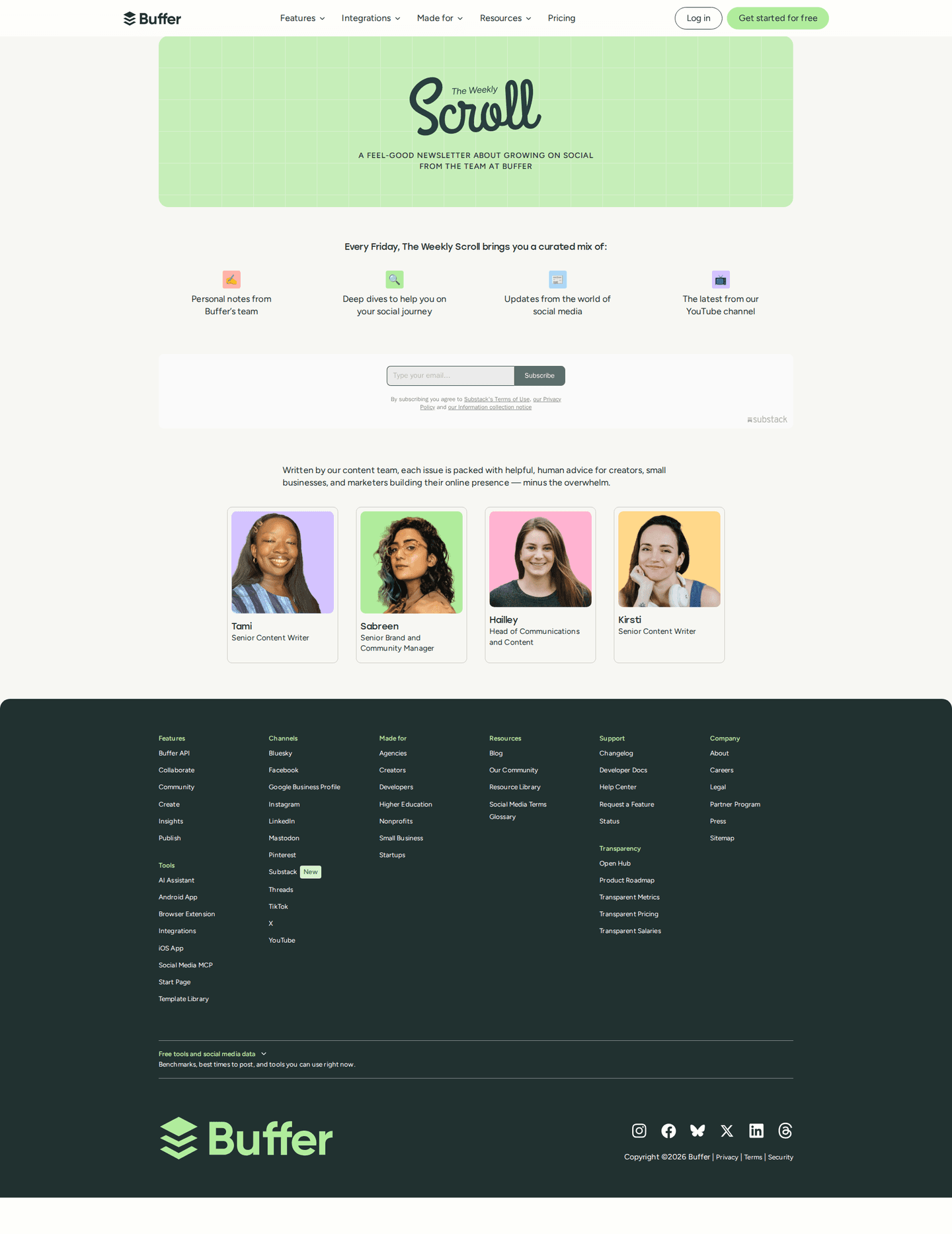 Buffer newsletter page