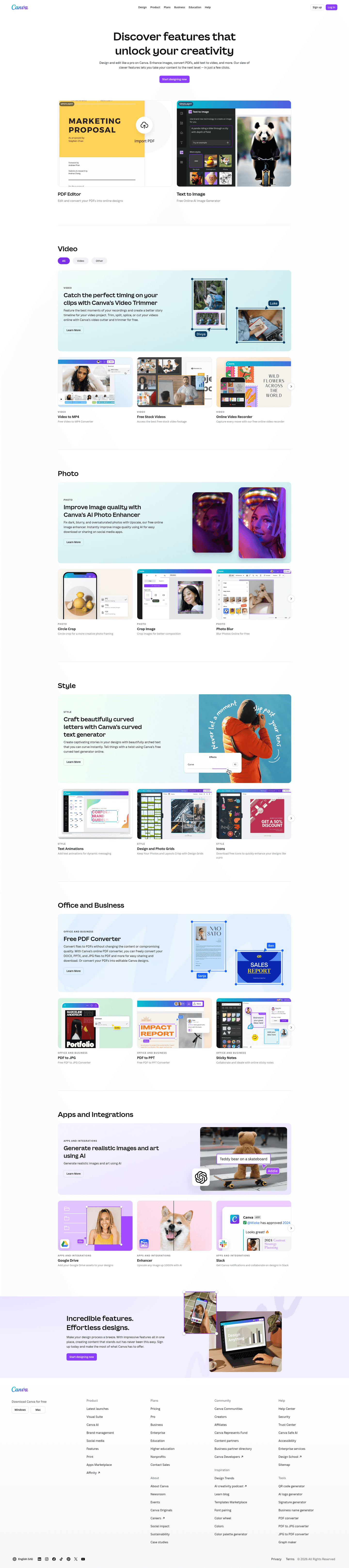 Canva features page