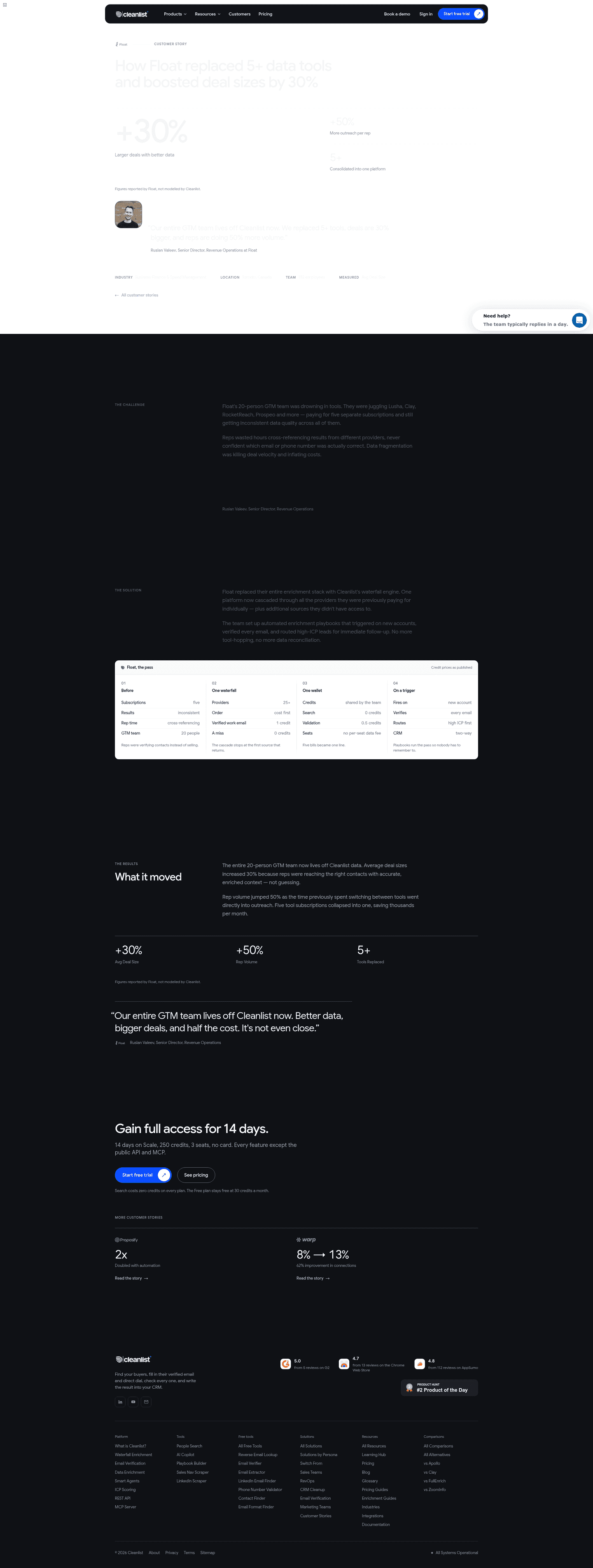 Cleanlist AI homepage