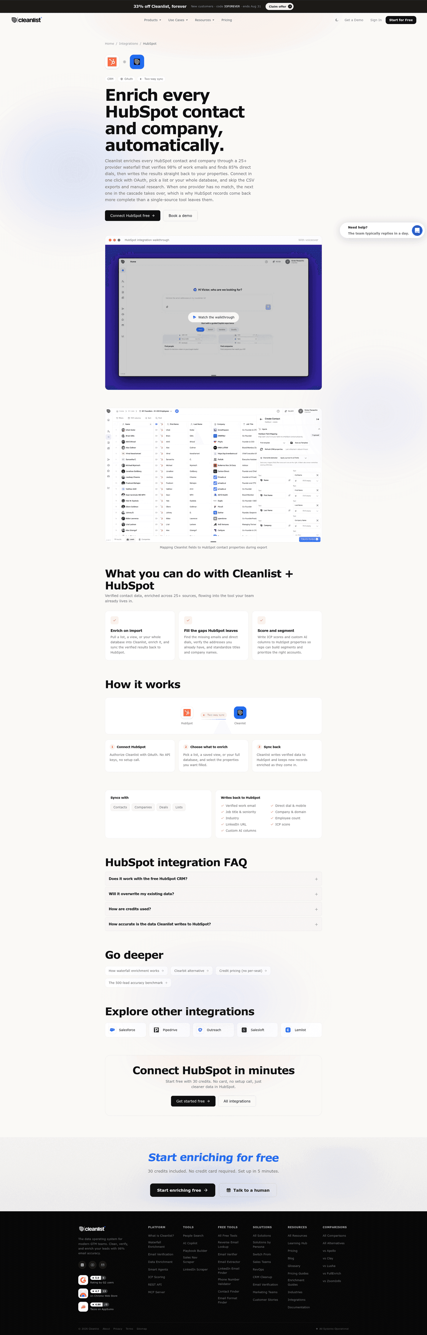 Cleanlist AI integration page