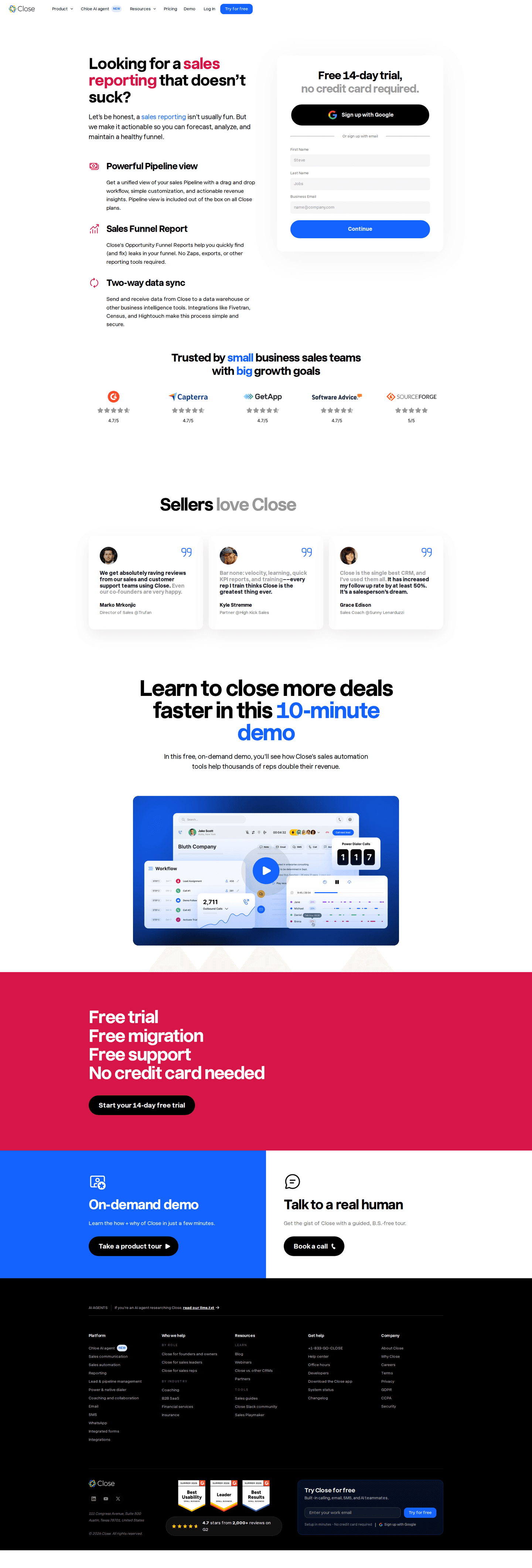 Close PPC landing page