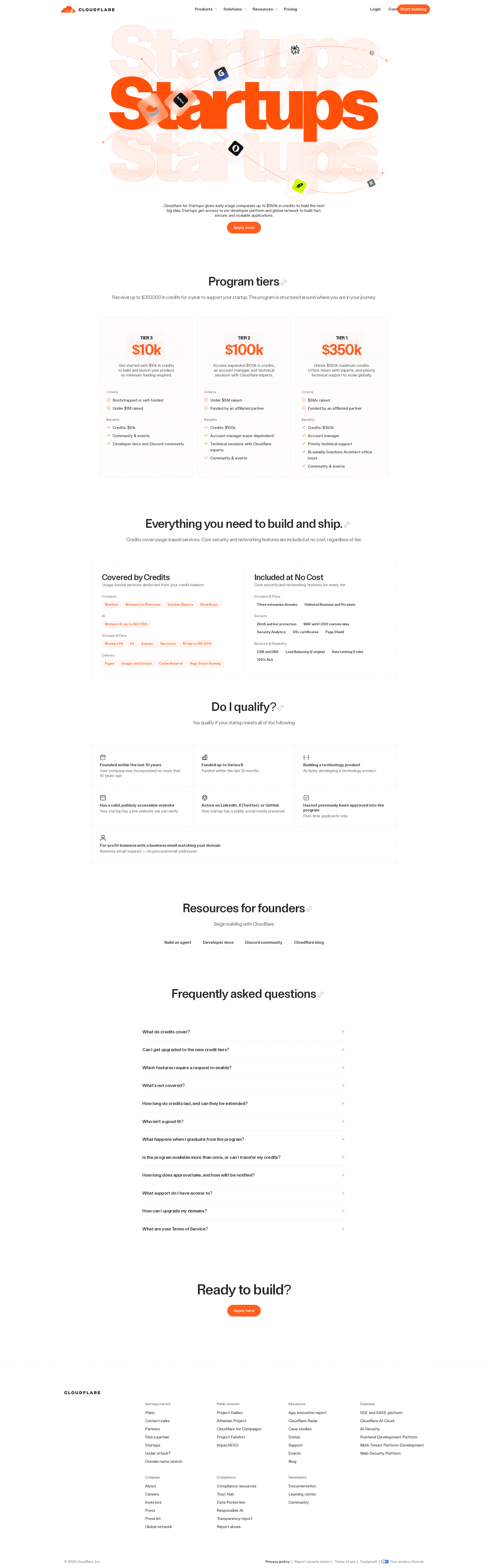 Cloudflare startup program page