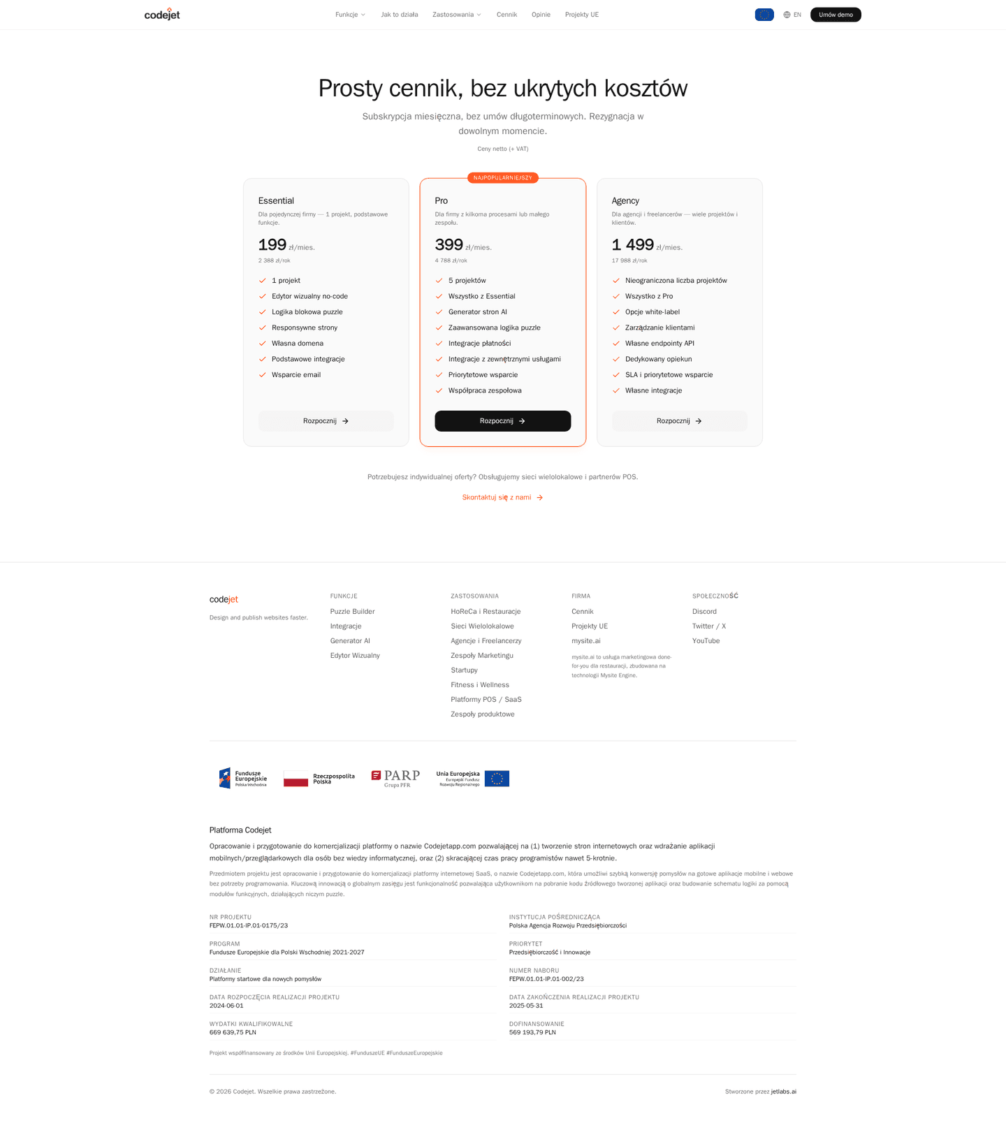 Codejet pricing page