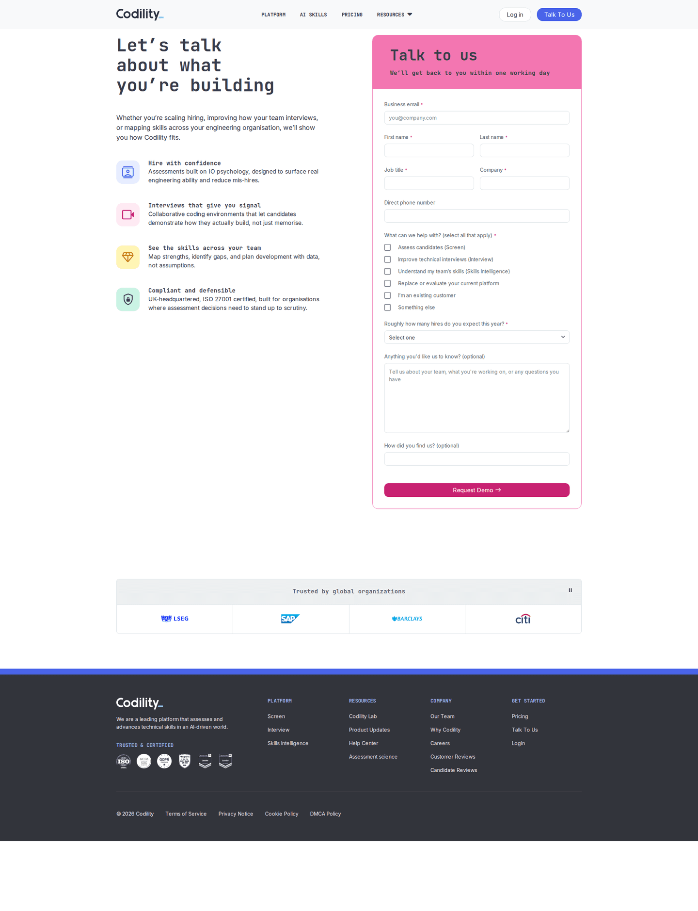 Codility contact page