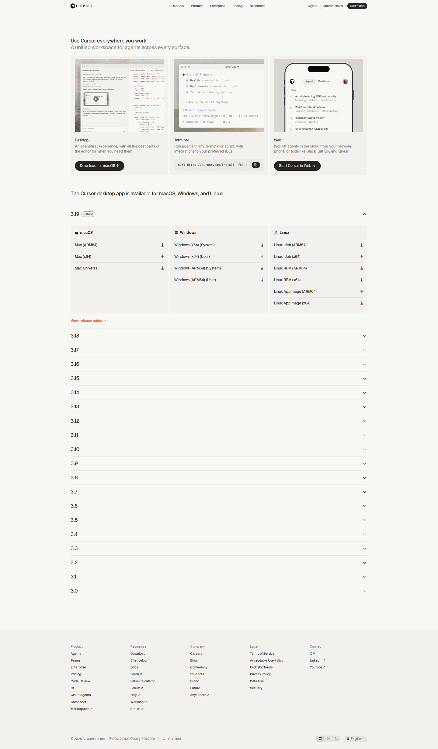 Cursor download page