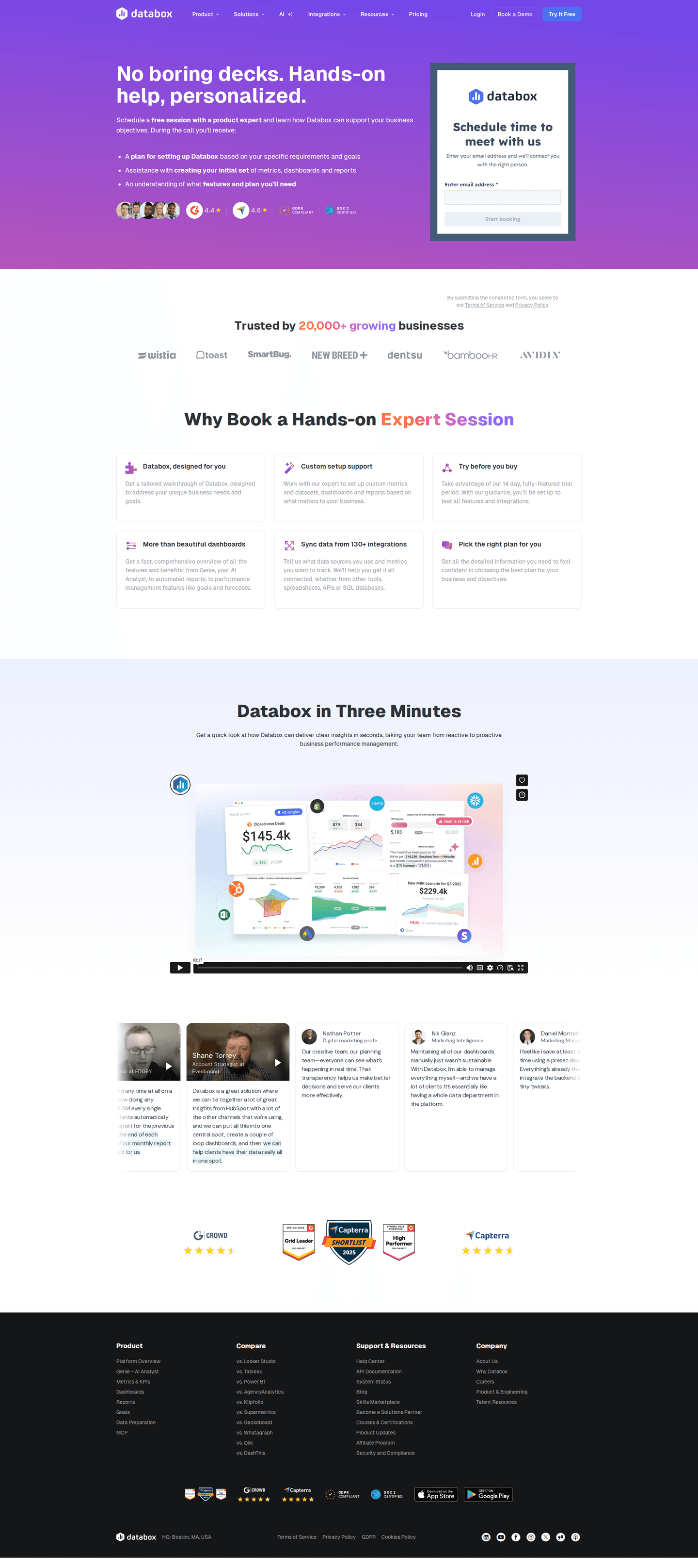 Artifacts by Databox homepage
