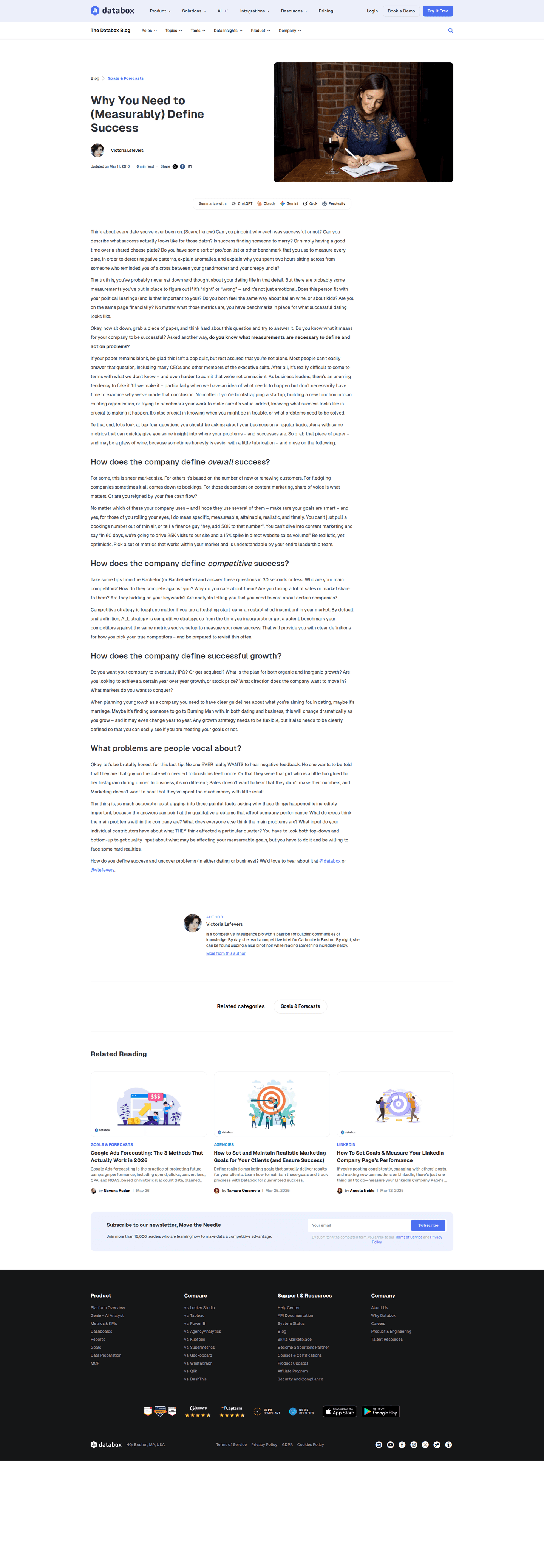 Artifacts by Databox blog page
