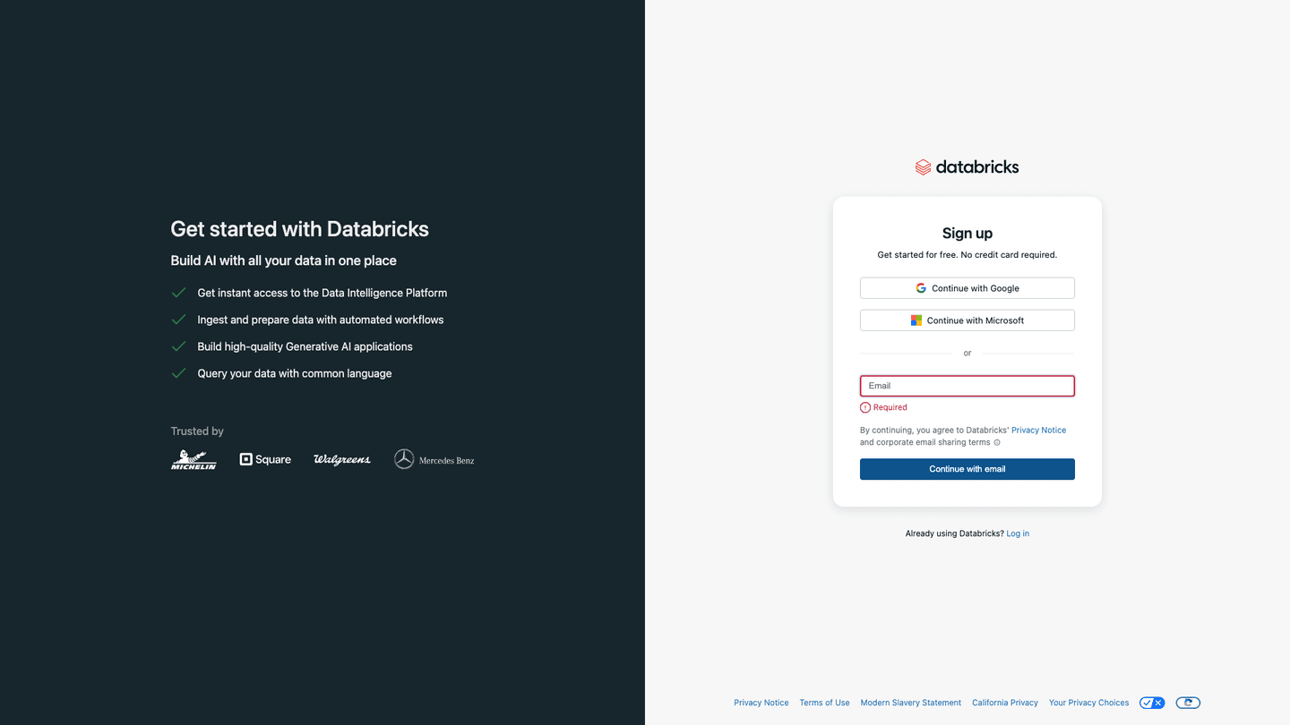Databricks homepage