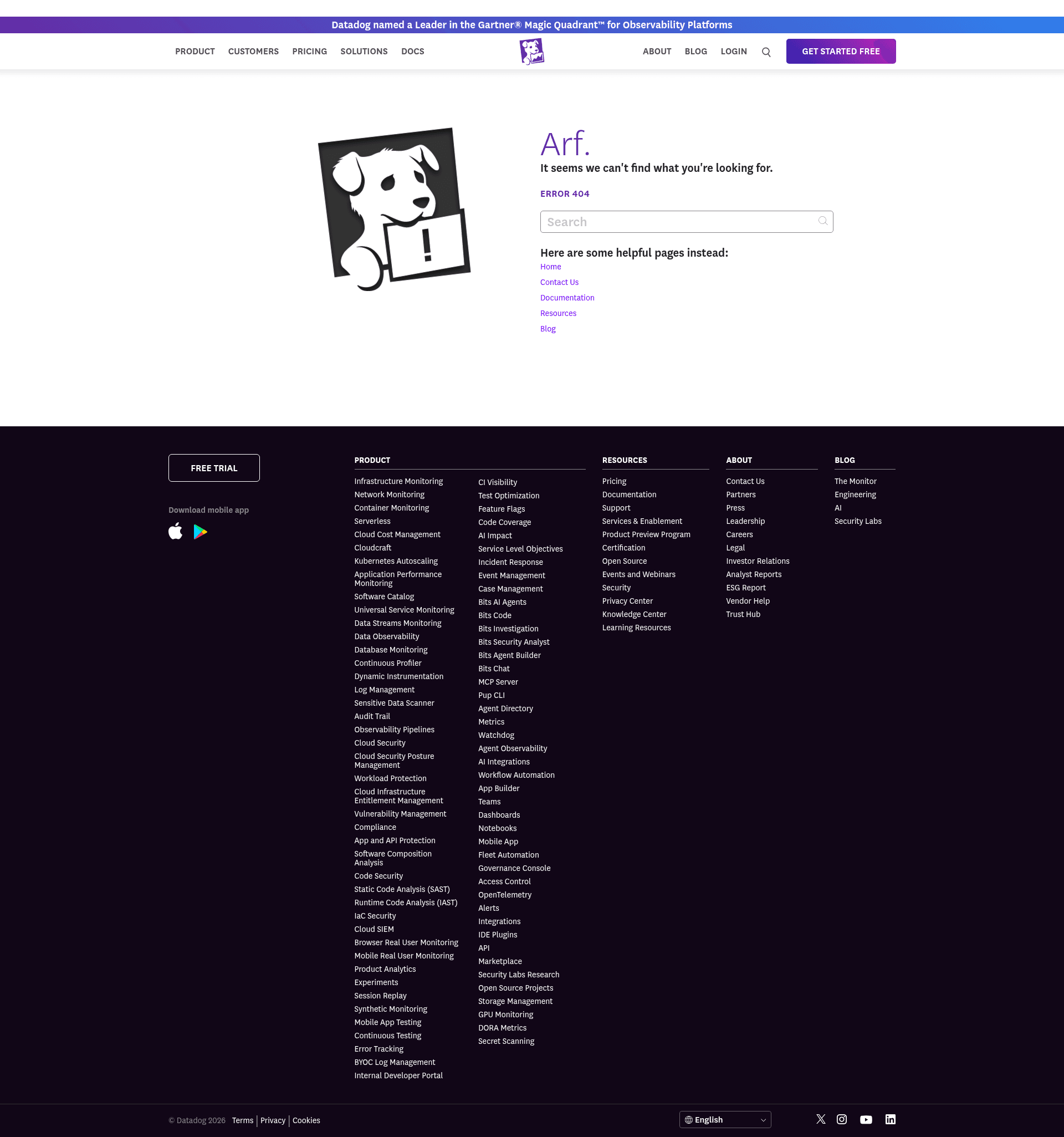 Datadog 404 page